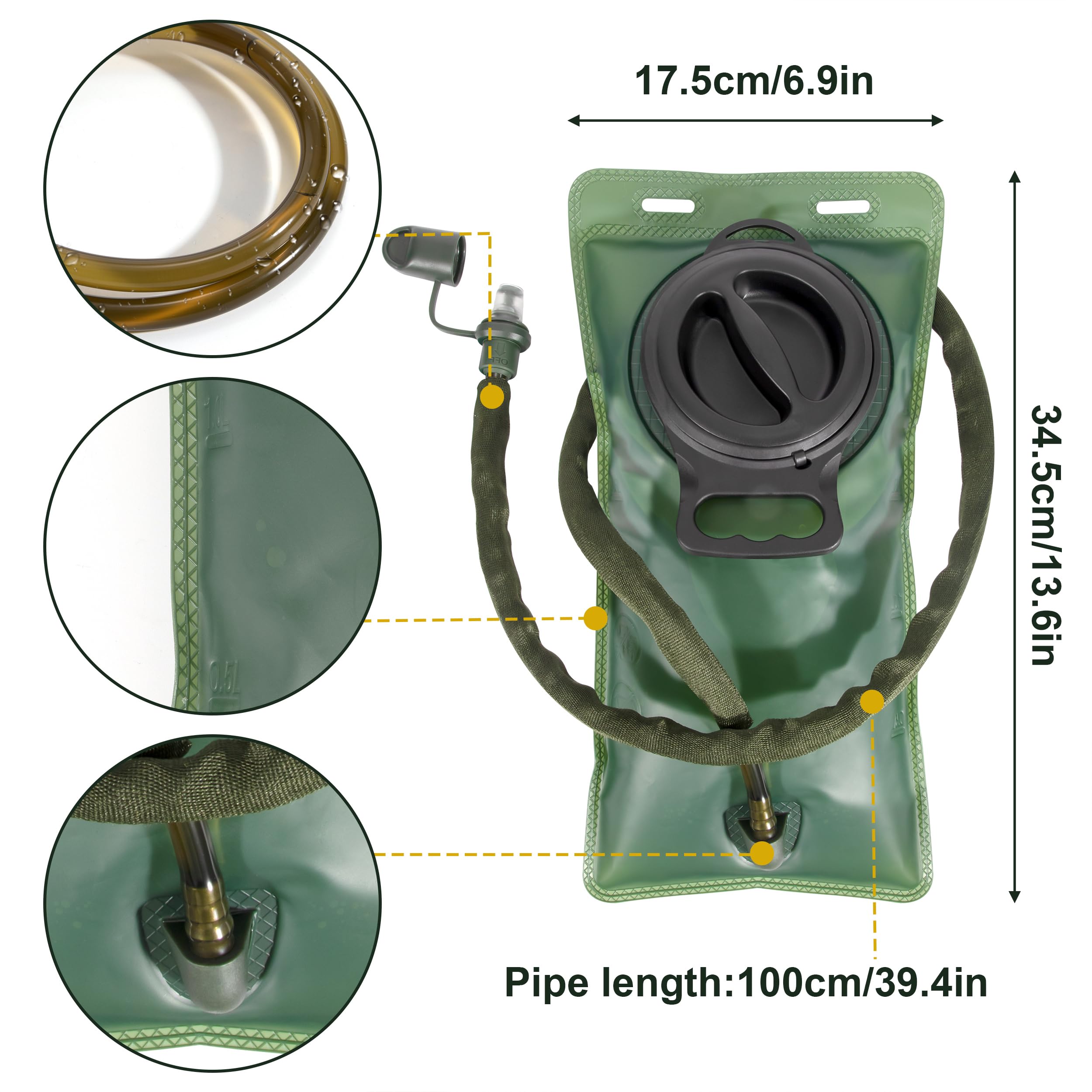 Bolsa de Hidratación 2L Bolsa de Agua Verde Portátil con Tubo para Beber para Ciclismo Escalada Senderismo al Aire Libre