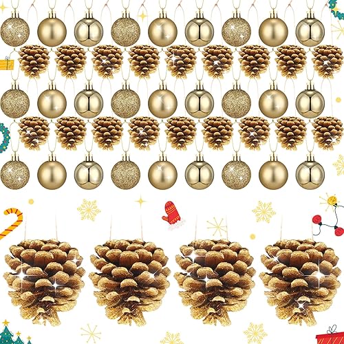 Miniatura 1 de Poen 42 adornos de Navidad, incluyendo 24 adornos de bolas de Navidad y 18 adornos de piñas para colgar, adornos de árbol de Navidad, bolas de piñas