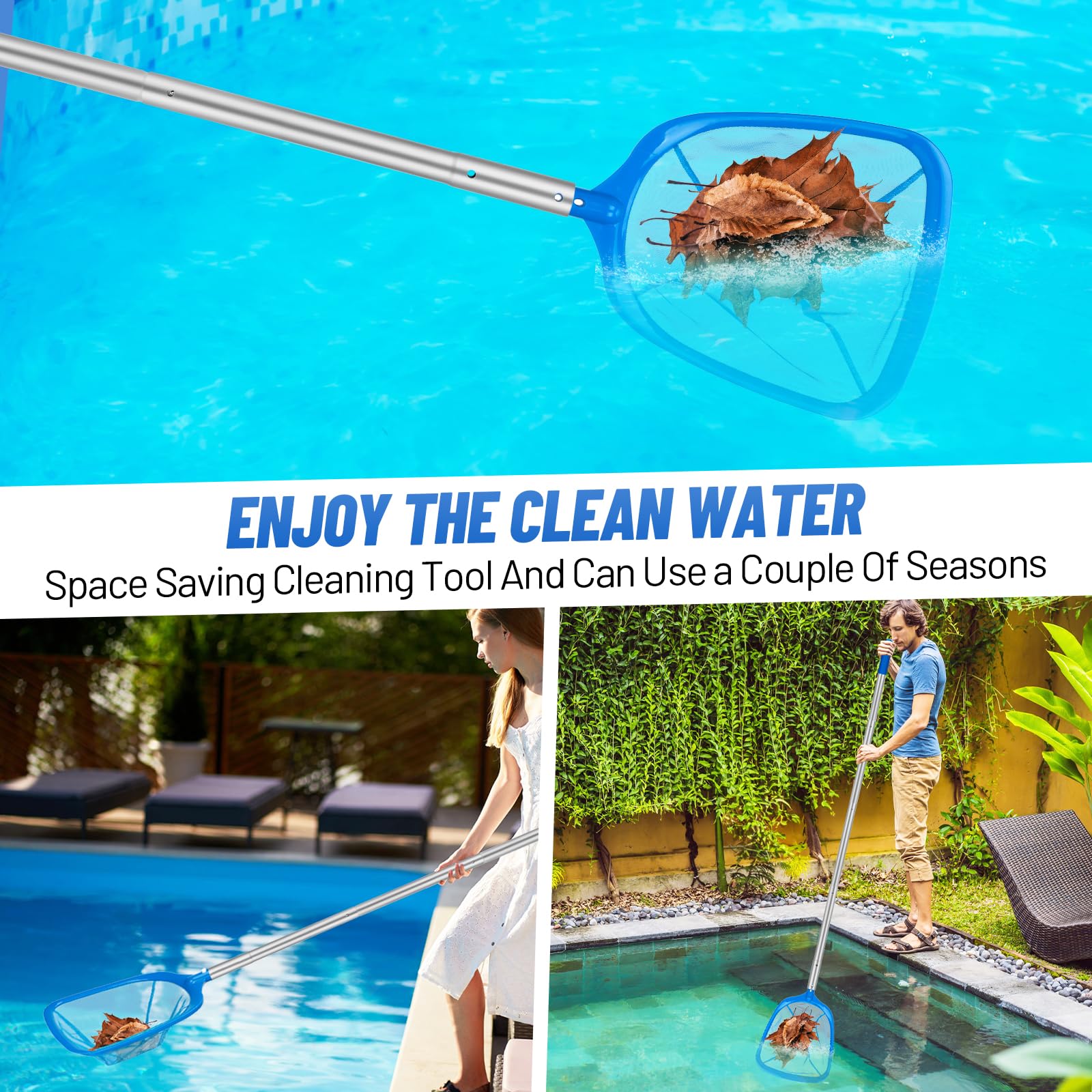 Recogehojas para Piscinas,175cm Red de Piscina con Varilla Gruesa de Aluminio Extraíble,Red de Limpieza de Hojas para Piscinas Skimmer de Malla Fina,Recogehojas Piscina para Piscina,Estanques