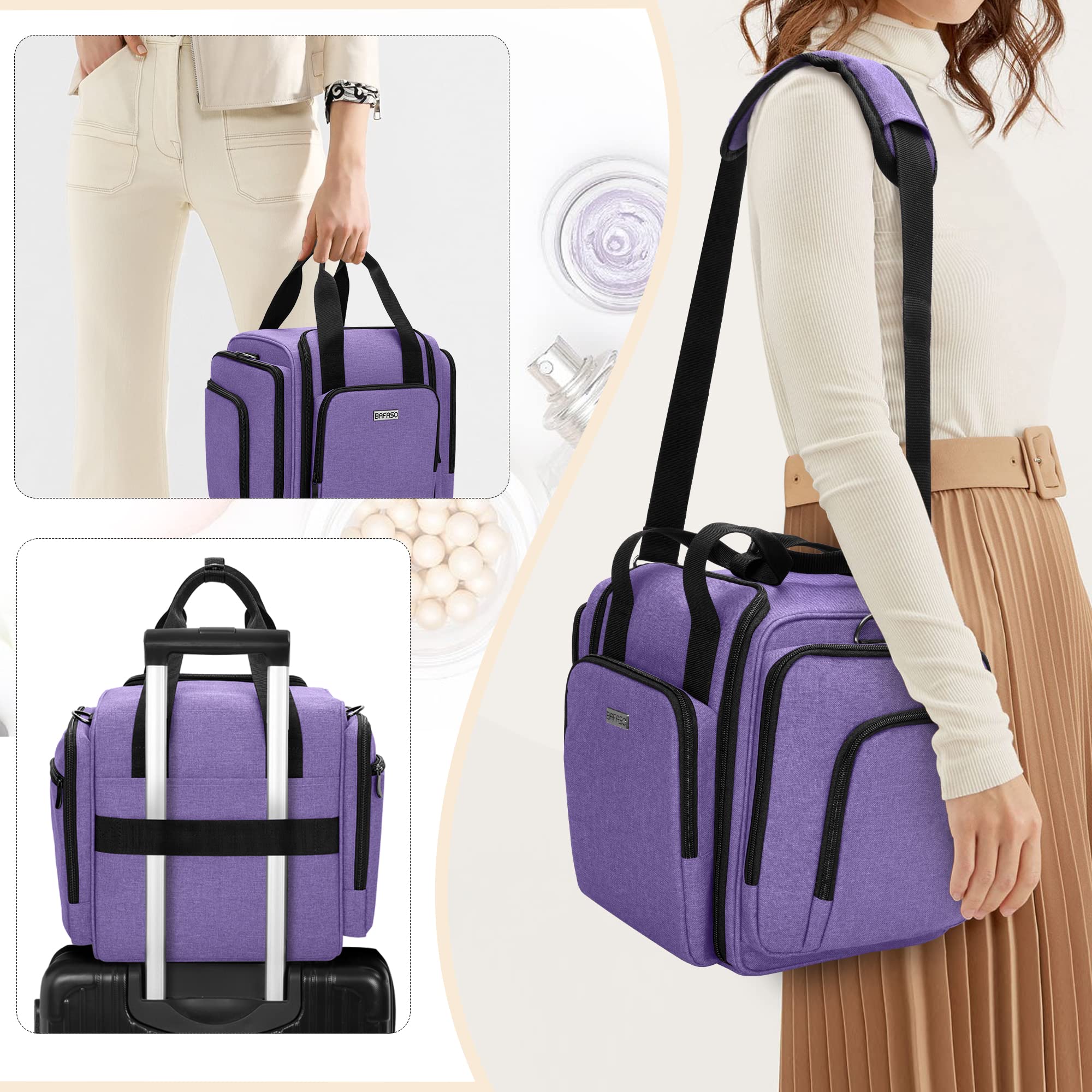 BAFASO Borsa per Trucco con 4 Tasche, Borsa per Cosmetici, Viola | Borsa per il Trucco da Viaggio Multifunzionale