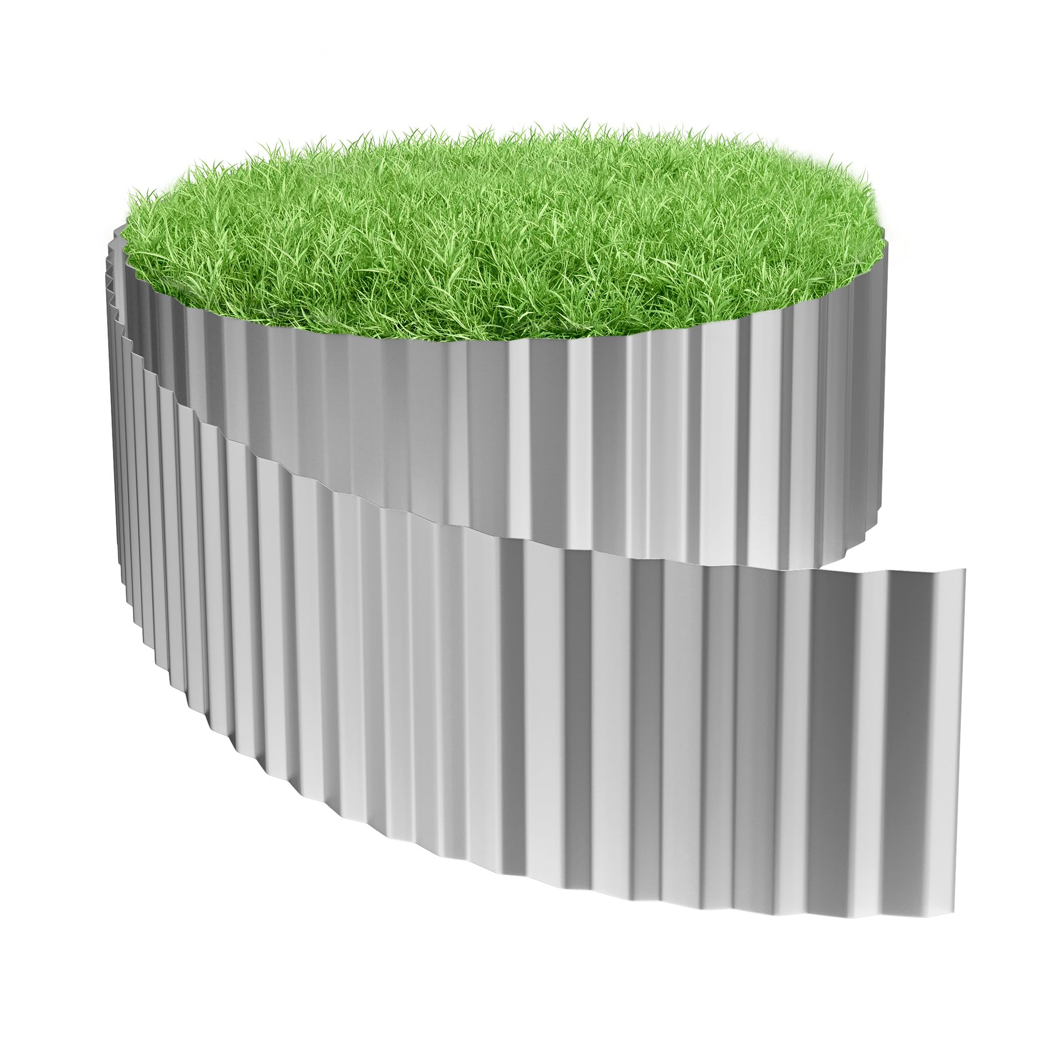 Aufun Rasenkante Metall 10 m, Wellen verzinkt Beetbegrenzung, 15cm Höhe, Raseneinfassung Ideal für Rasenbegrenzung, flexibel Beetumrandung für Gartenliebhaber und Landschaftsgestaltung, Silber