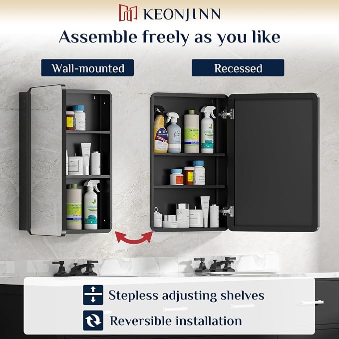 Botiquín para baño negro 24 x 32 pulgadas Keonjinn miniatura 7