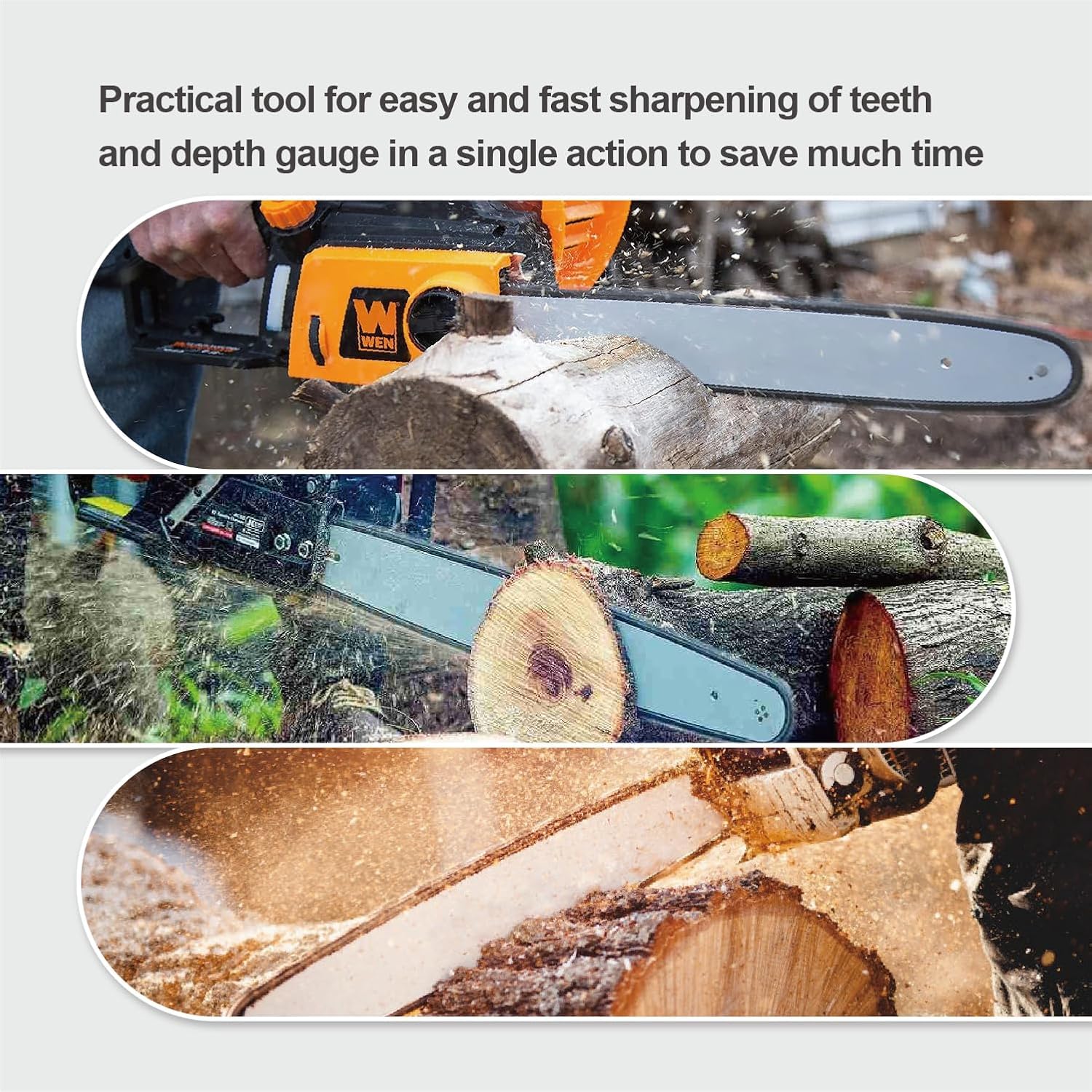 Aiguiseur de tronçonneuse 2 en 1 - Pas de 0,95 mm - Diamètre de la lime : 5,5 mm - Outil d'affûtage facile pour chaîne de tronçonneuse Stihl de 40,6 cm, 45,7 cm et 50,8 cm avec pas de 0,9 cm