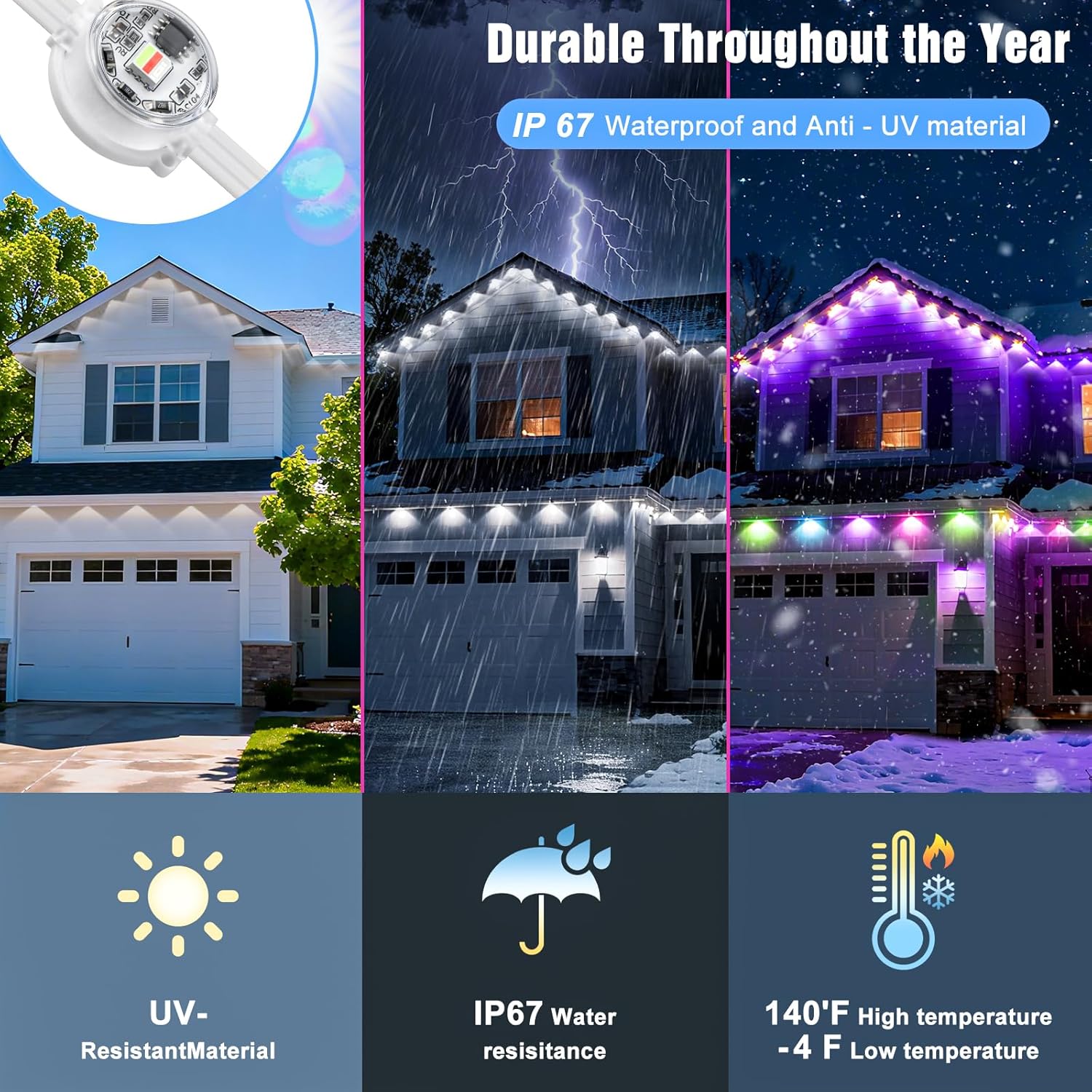Permanent Outdoor Lights for House, 200FT RGB+IC Smart Eave Lights with DIY Color, IP67 Waterproof, App & Remote Control, 72 Scene Modes, Outdoor Roof Lighting for Christmas, Holiday & Daily Decor - Image 3