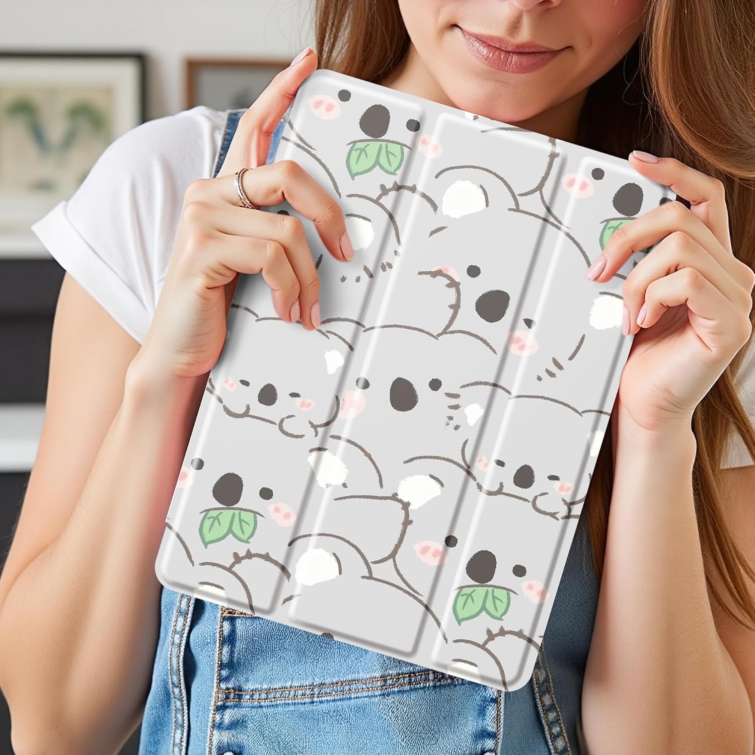 Idocolors Cute Koala Pad Case for 10.9" iPad 2022/2025 (10th/11th Gen), Clear TPU Trifold Stand Back Cover with Pencil Holder, Auto Wake/Sleep Foldable Four-Corner Shockproof Protective Case