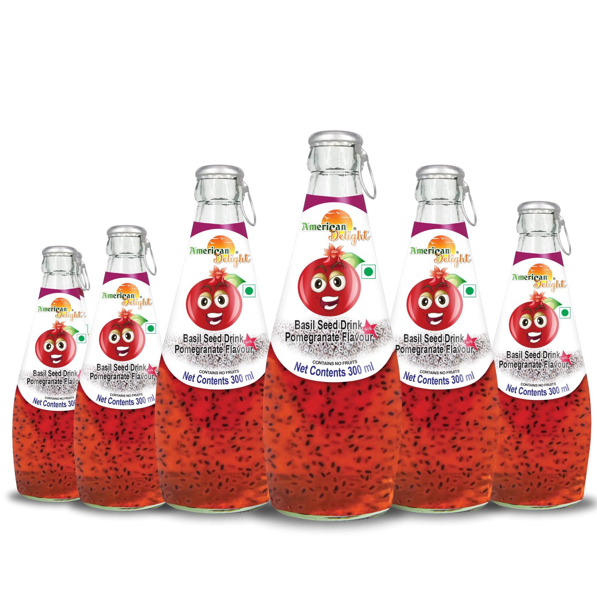 Royal Plus Public Co Ltd American Delight Pomegranate Flavored Drink with Basil Seed | (Pack of 6 x 300ml) | Flavored Drink | Pomegranate Flavored Drink | Ready to Serve
