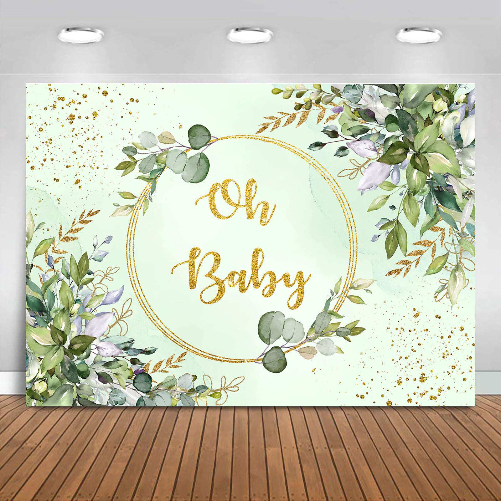Sensfun Sage Green Baby Shower Backdrop Neutral Greenery Eucalyptus Oh Baby Baby Shower Banner Decorations Photography Background for Boy Girl Gender