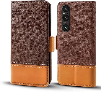 Wallet Case for Sony Xperia 1V 2023, Luxury Leather Cover,Flip Magnetic Folio Stand Phone Shockproof TPU Bumper Case,Brown