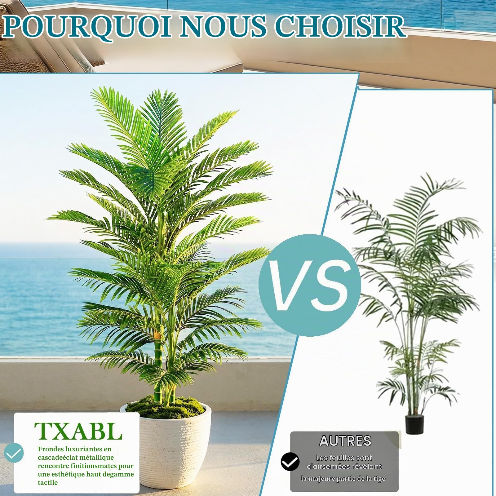 180cm Plantes Palmier Artificielles Interieur - Fausse Areca Plante en Noir Pot, Grande Arbre Artificielle, Fake Verte Plant pour Décoration d'Intérieur de Bureau ou Salon ou Maison