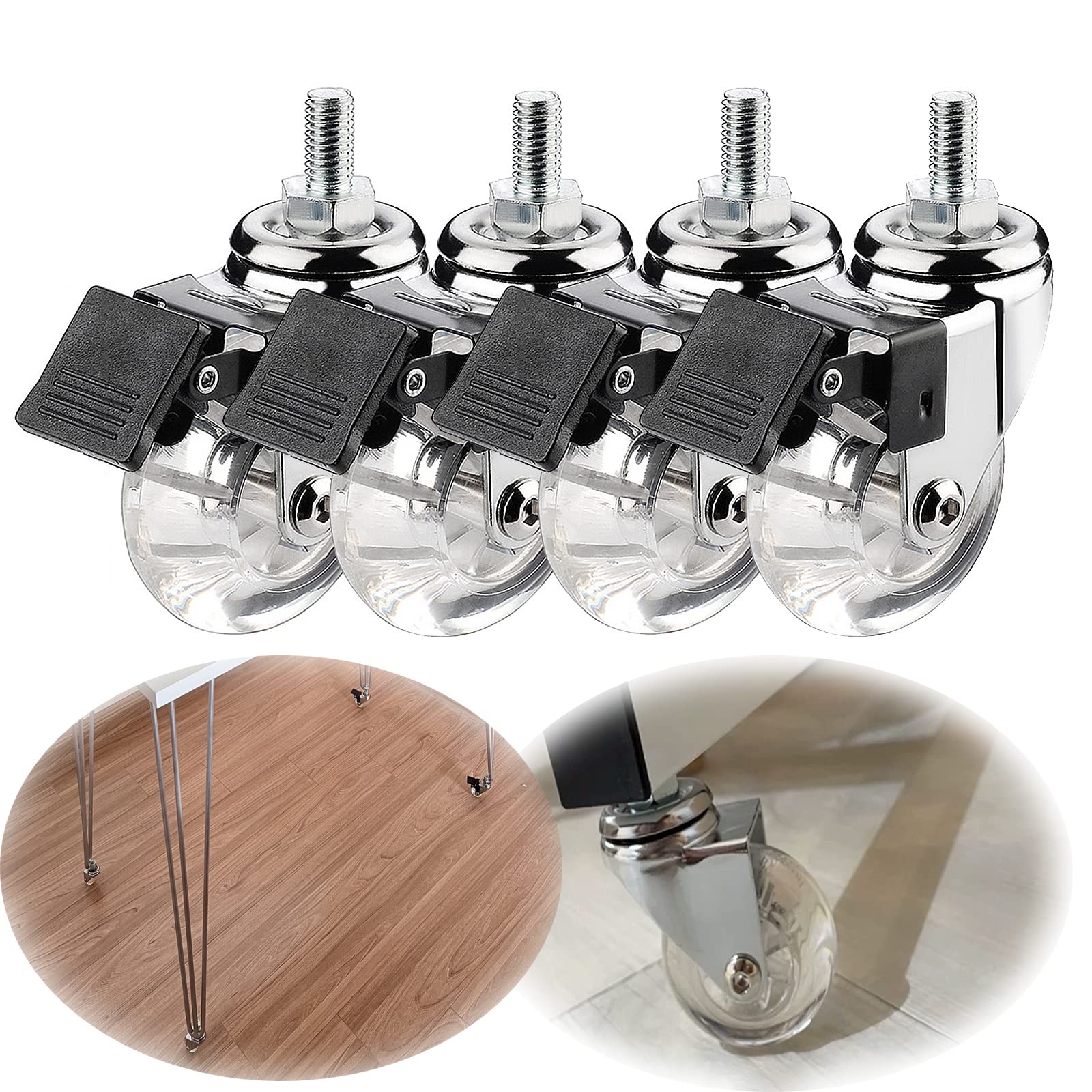 GYRAZXS 50mm Heavy Duty Swivel Castors with Brake 200kg Load Capacity Pack of 4 Perfect for Shopping Carts & Furniture Replacement M8 M10 Thread Transport Wheels