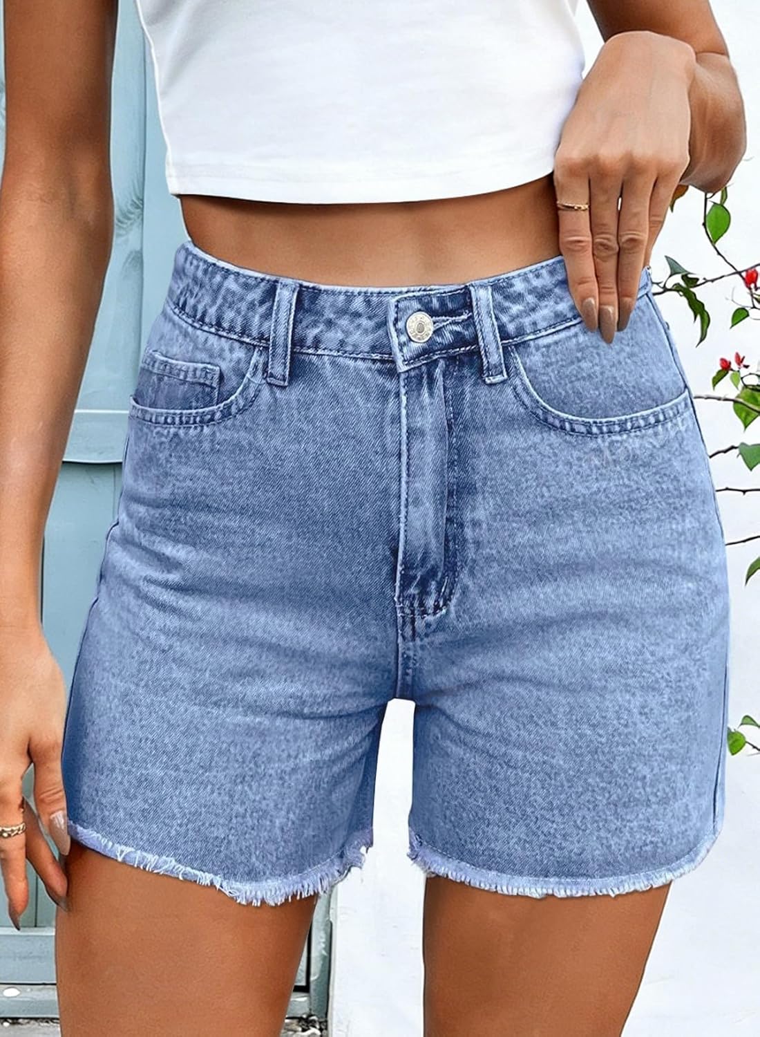 Pink Queen Women's High Waisted Denim Shorts 2026 Casual Star/Bow Frayed Hem Summer Hot Short Jeans with Pockets - Image 3