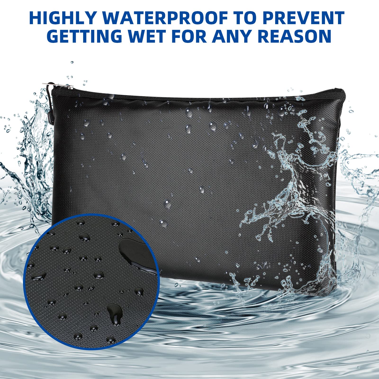 Document Bag Safe Fireproof Waterproof Fireproof Document Box Money Bag for A4 Documents, Storage Bag with Zip (2 Pieces 27 x 16 cm) - Image 3