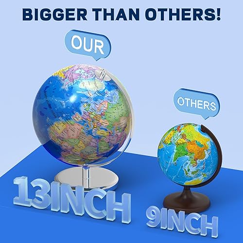 Miniatura 4 de Globo mundial grande de 13 pulgadas para adultos, globo educativo para niños, coloridos detalles de mapa del mundo HD para el aprendizaje de los