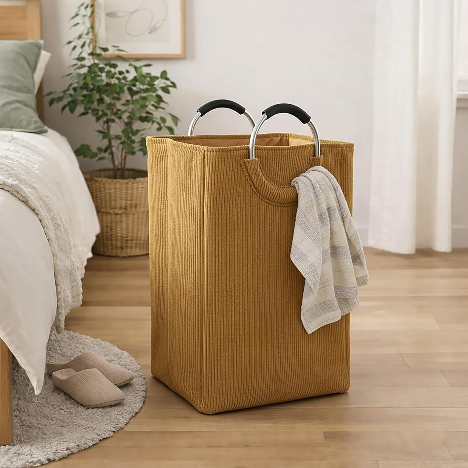 Corduroy Laundry Basket 55L Mustard Yellow