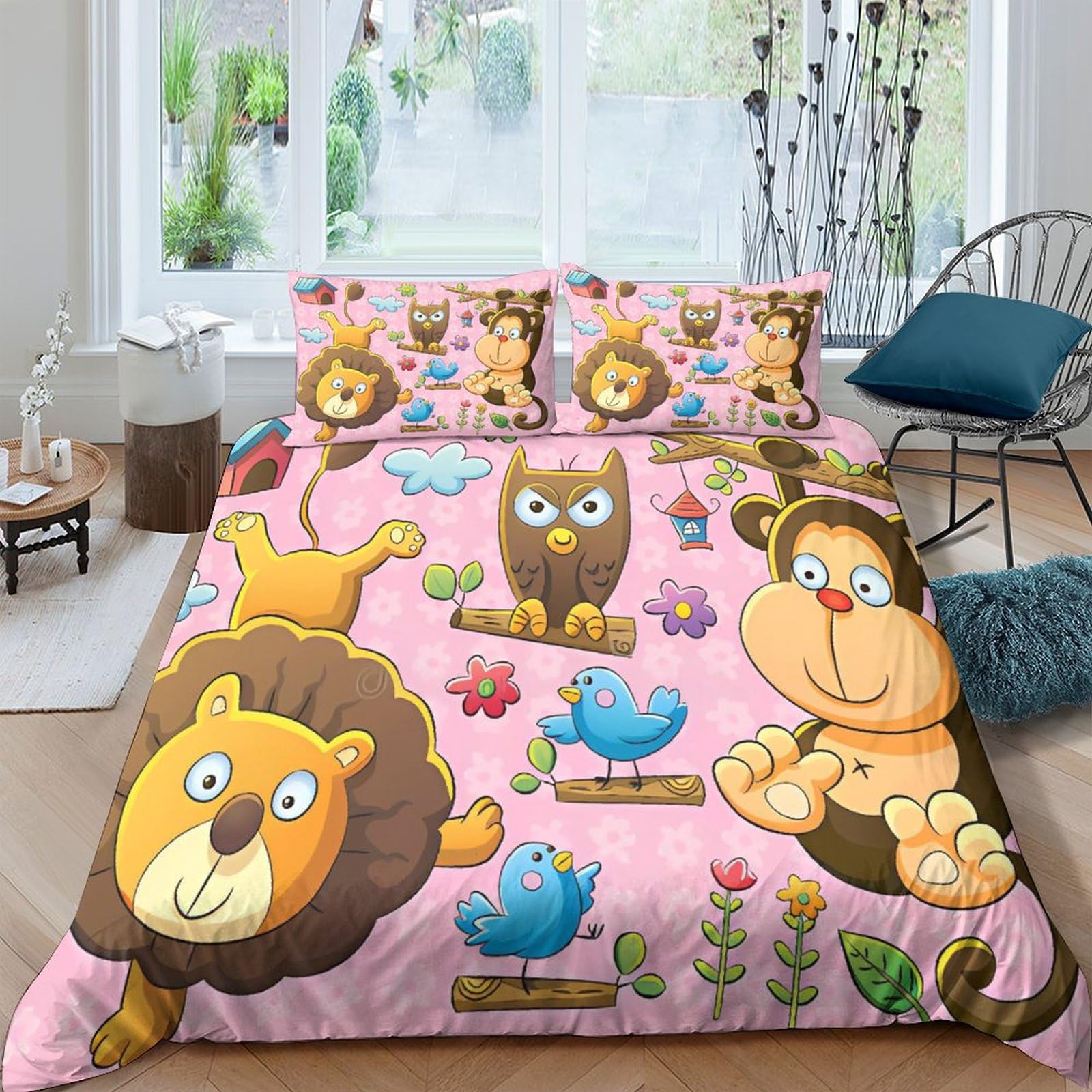 Housse de couette 3D animaux 200x200 parure de lit microfibre avec fermeture éclair