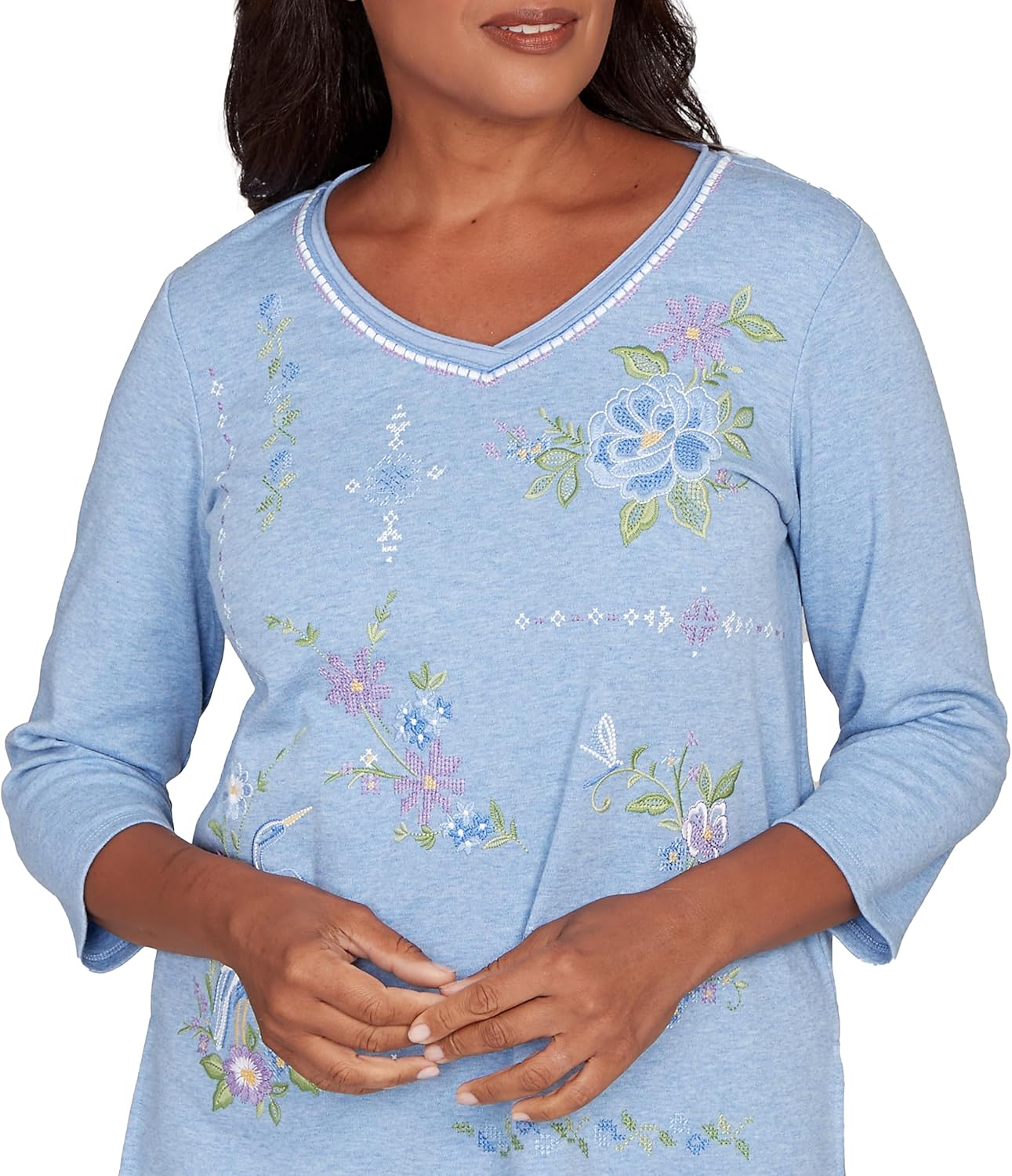 Alfred Dunner Women's Cross Stitched Floral Top - Image 5