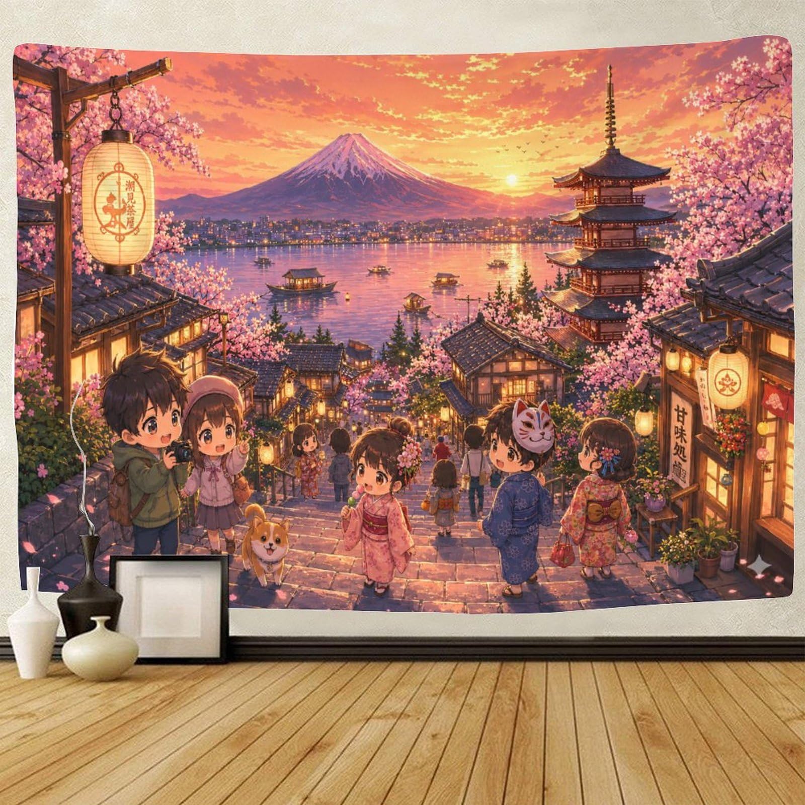 GPMNBCXZK Japanese Mount Fuji Lakeside Wall Art Decor 3D Print Wall Tapestry Tapestries Home Decoration Curtain Bedroom Dorm 100cmx150cm