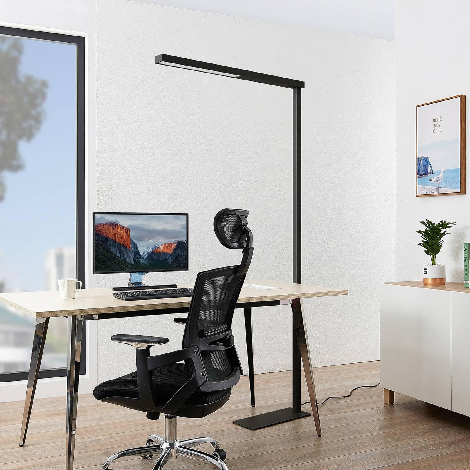 Arcchio LED Büro Stehlampe silber, Bürolampe Uplight und Downlight Deckenfluter 4498lm 4000K Standleuchte Office Büro-Stehleuchte