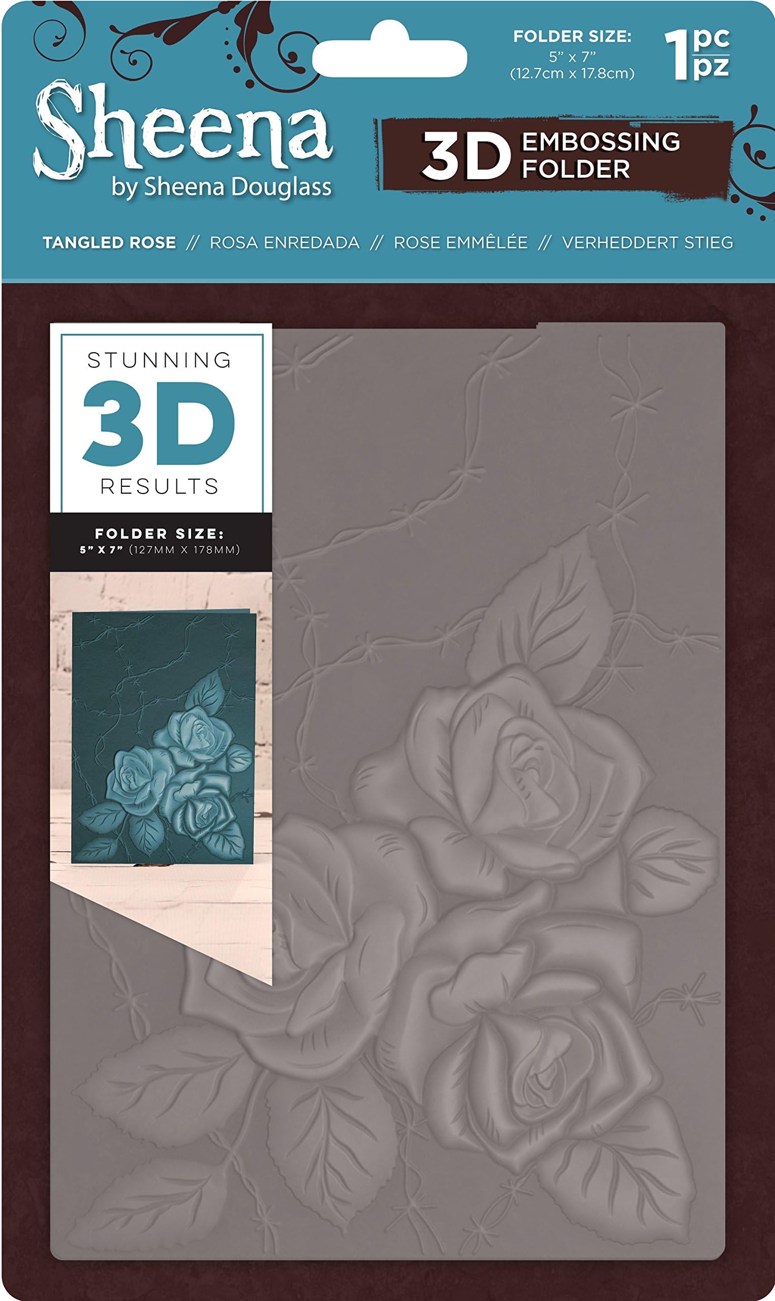 Sheena Douglass 3D Embossing Folder 5x7-Tangled Rose, 15 x 0.6 x 25.1 cm