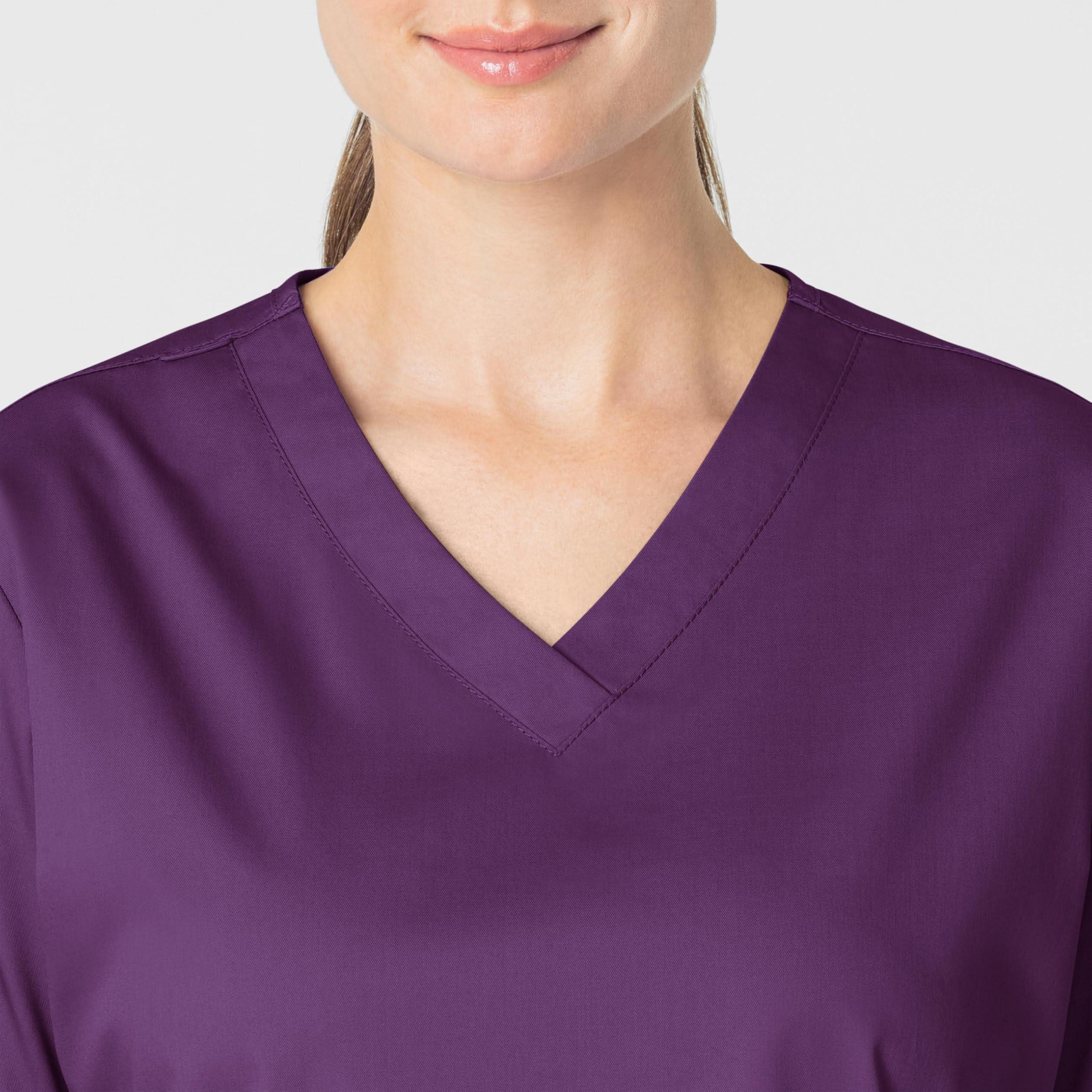 WonderWink Women's Wonderwork V-Neck Scrub Top, Eggplant, 3X-Large