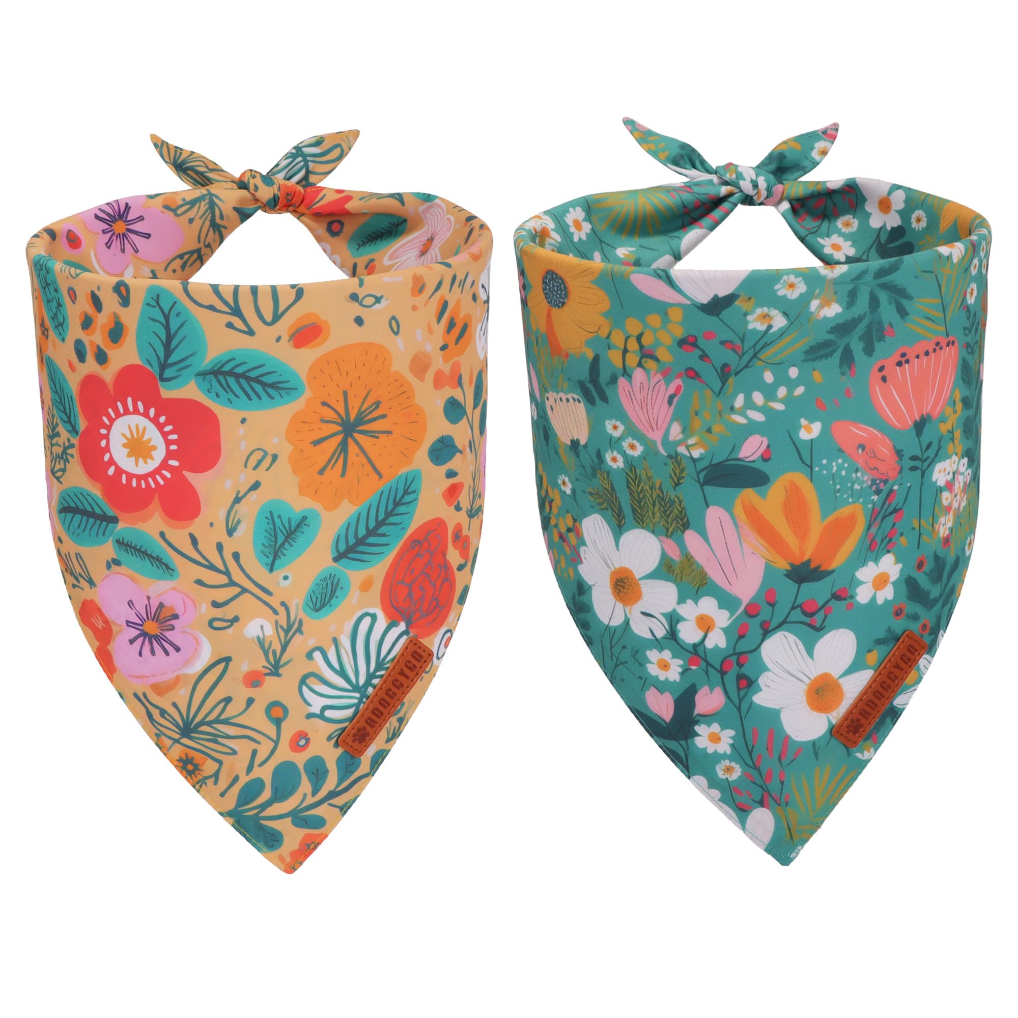 ADOGGYGO Floral Dog Bandana, Orange Green Flower Pet Scarf, Adjustable Fit Floral Bandanas for Extra Large Dogs Pets (X-Large)