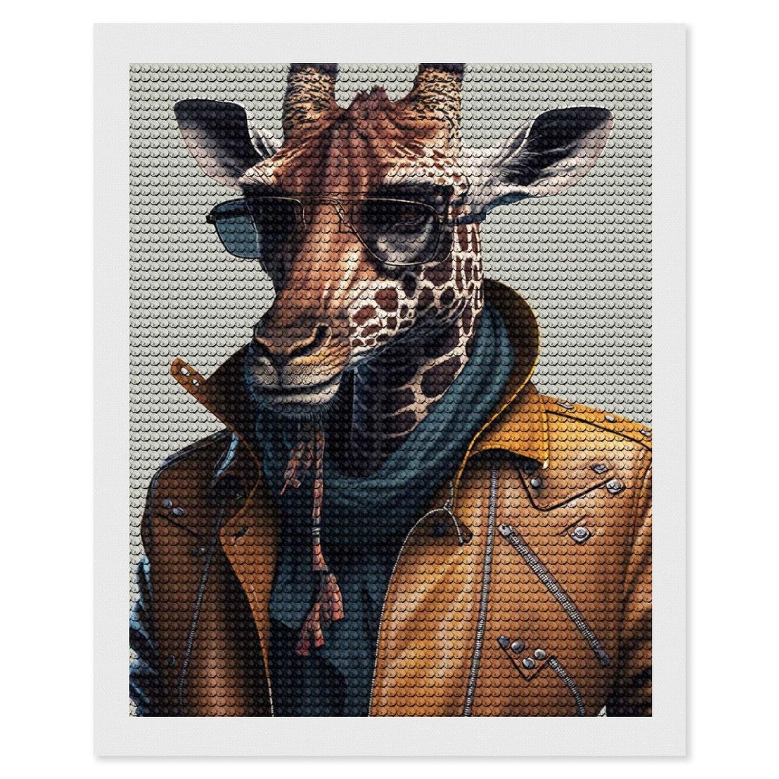 Junmoney Street Smart Giraffe Diamond Art Kit 16"x20", Vintage Style Decor, Stress Relief Craft, Decor Project, Relaxing DIY, Creative Hobby