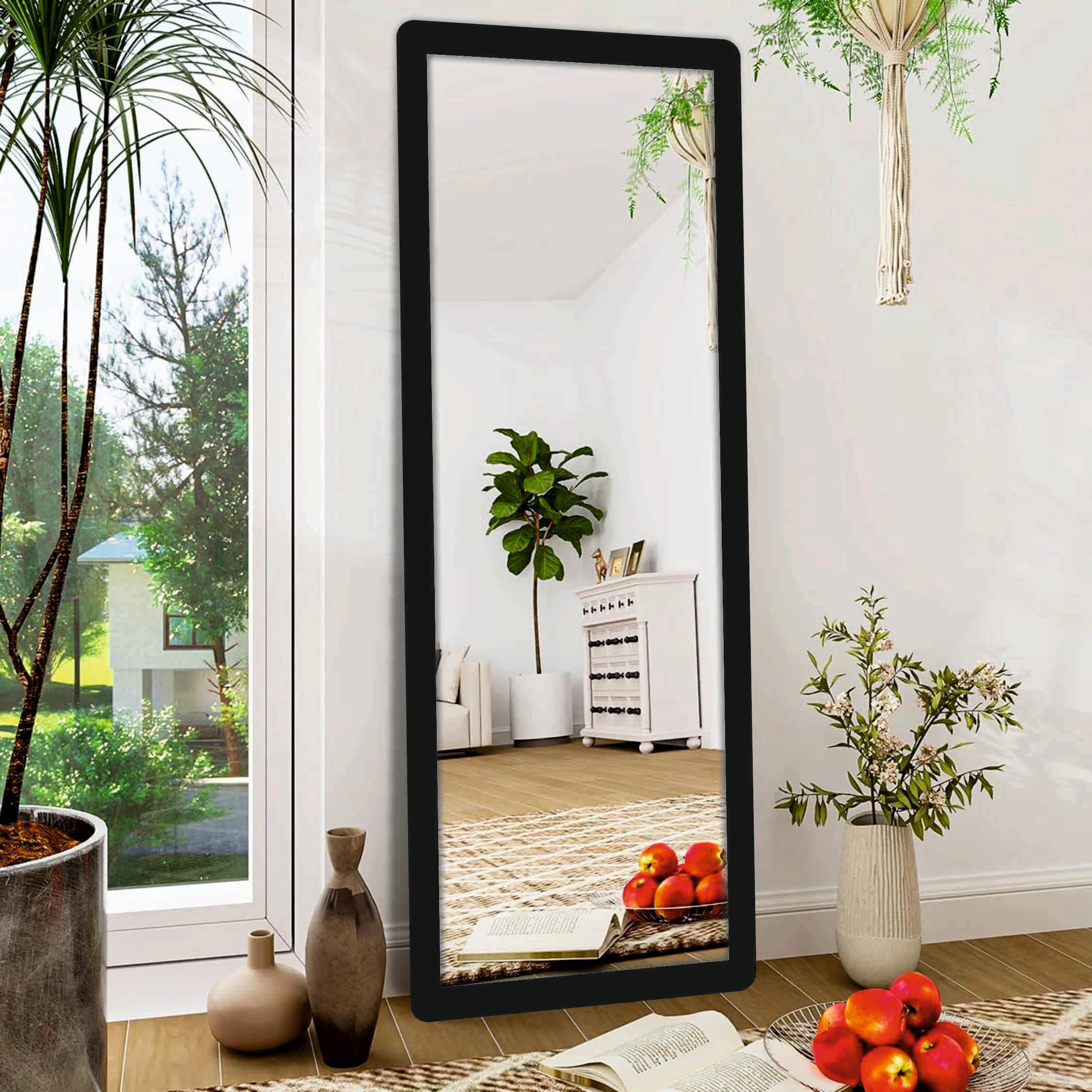 creative arts n frames 21 x 51 inch full length dressing chevel long fiber wood rectangular framed hd mirror home wall living room decor items (classic black color framed hd mirror)