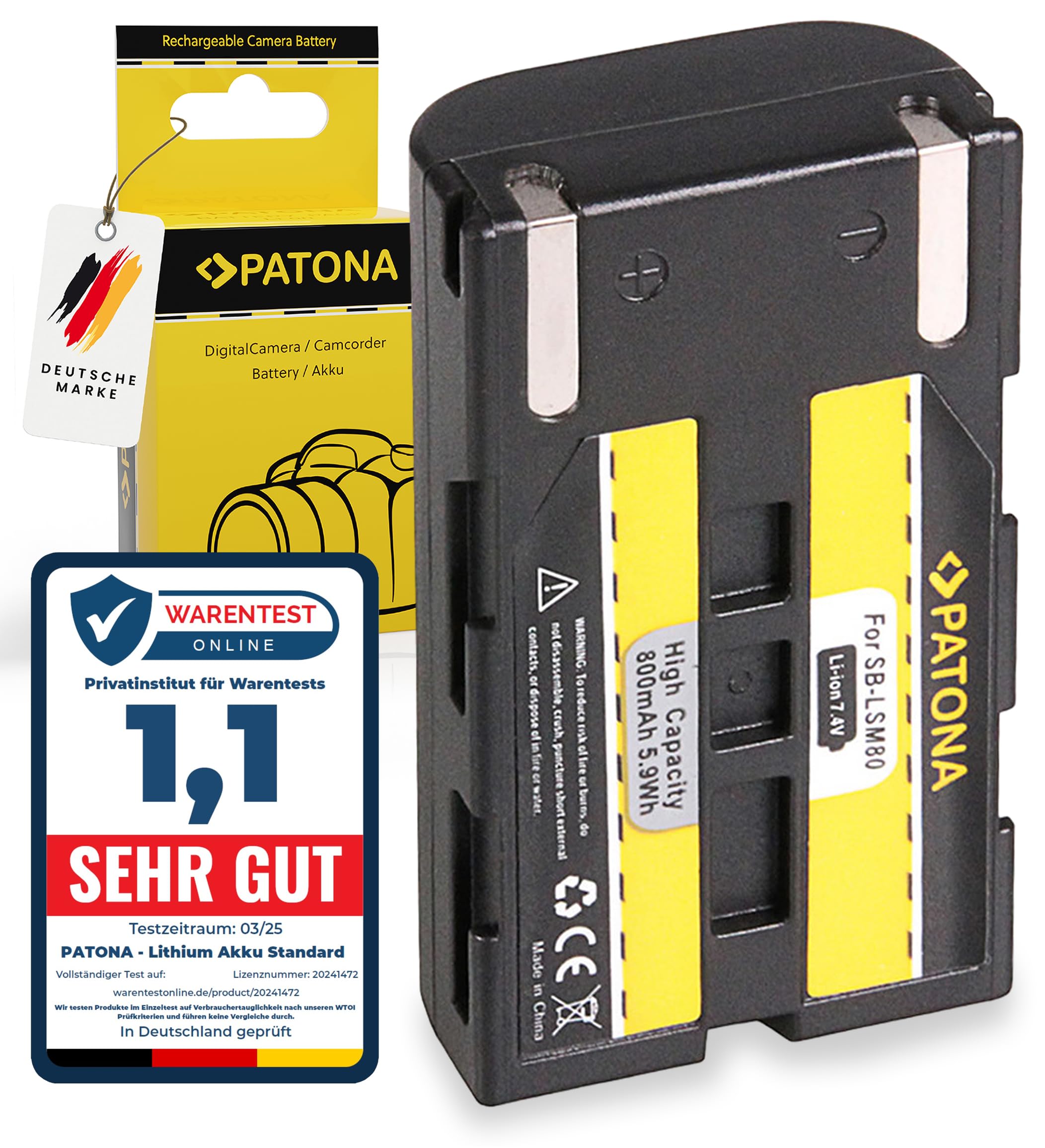 PATONA SB-LSM80 Batteria 800mAh – Ricambio per Samsung SB-LSM80 – per camcorder SC-D263 D351 D353 D355 D453 D963, VP-D351 D352 D361 – riserva per riprese