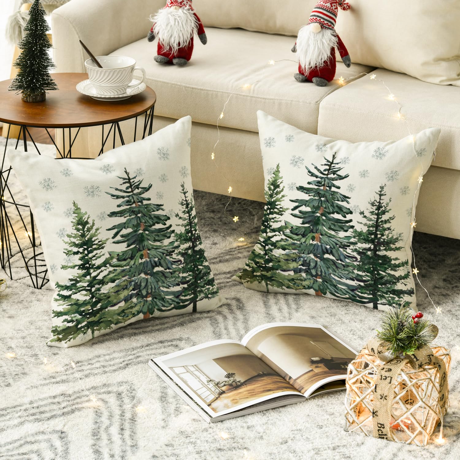 Juego de 2 fundas de almohada con diseño de árboles de Navidad, copos de nieve, 18 x 18 pulgadas, decoración de fundas de cojín de invierno para sofá 5