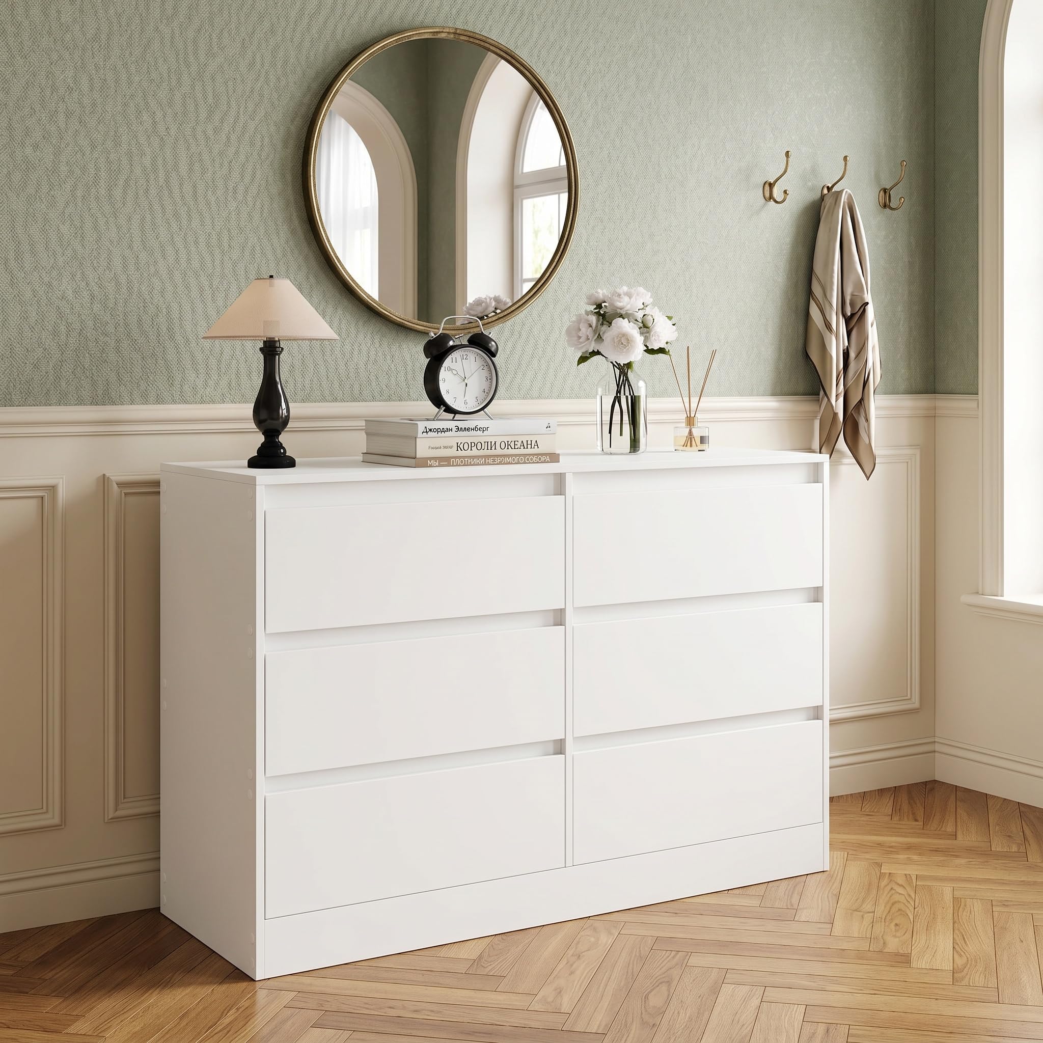 Cassettiera Camera da Letto, Moderna Comò Camera da Letto in Legno, per Soggiorno, Sala da Pranzo e Corridoio, 100 x 37 x 69 cm，Bianco