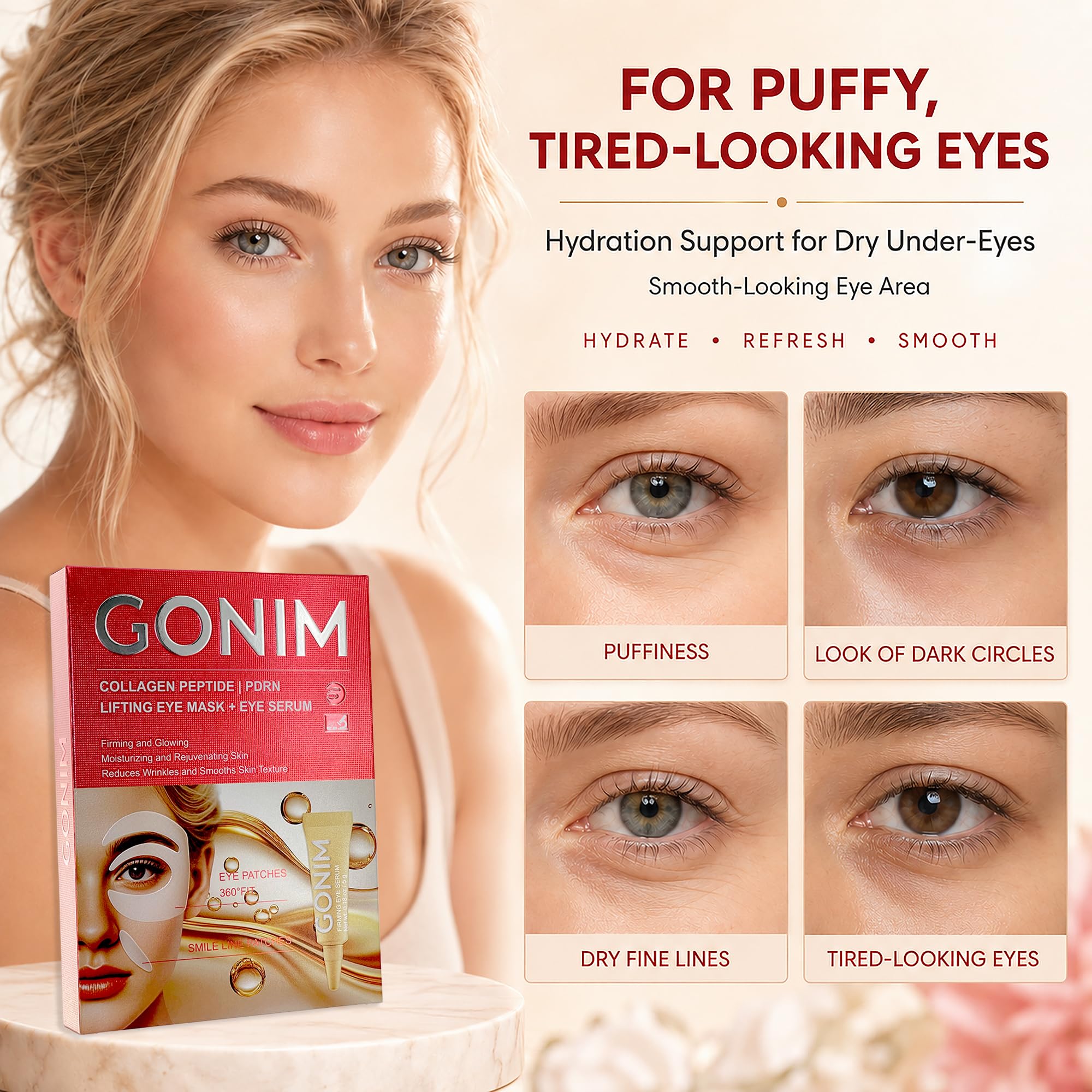 GONIM Hydrogel Under Eye Patches with Collagen, Caffeine and Eye Serum