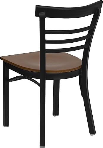 Miniatura 4 de flash furniture Hercules Series escalera de metal restauranteSilla Asiento de madera, NegroCerezo