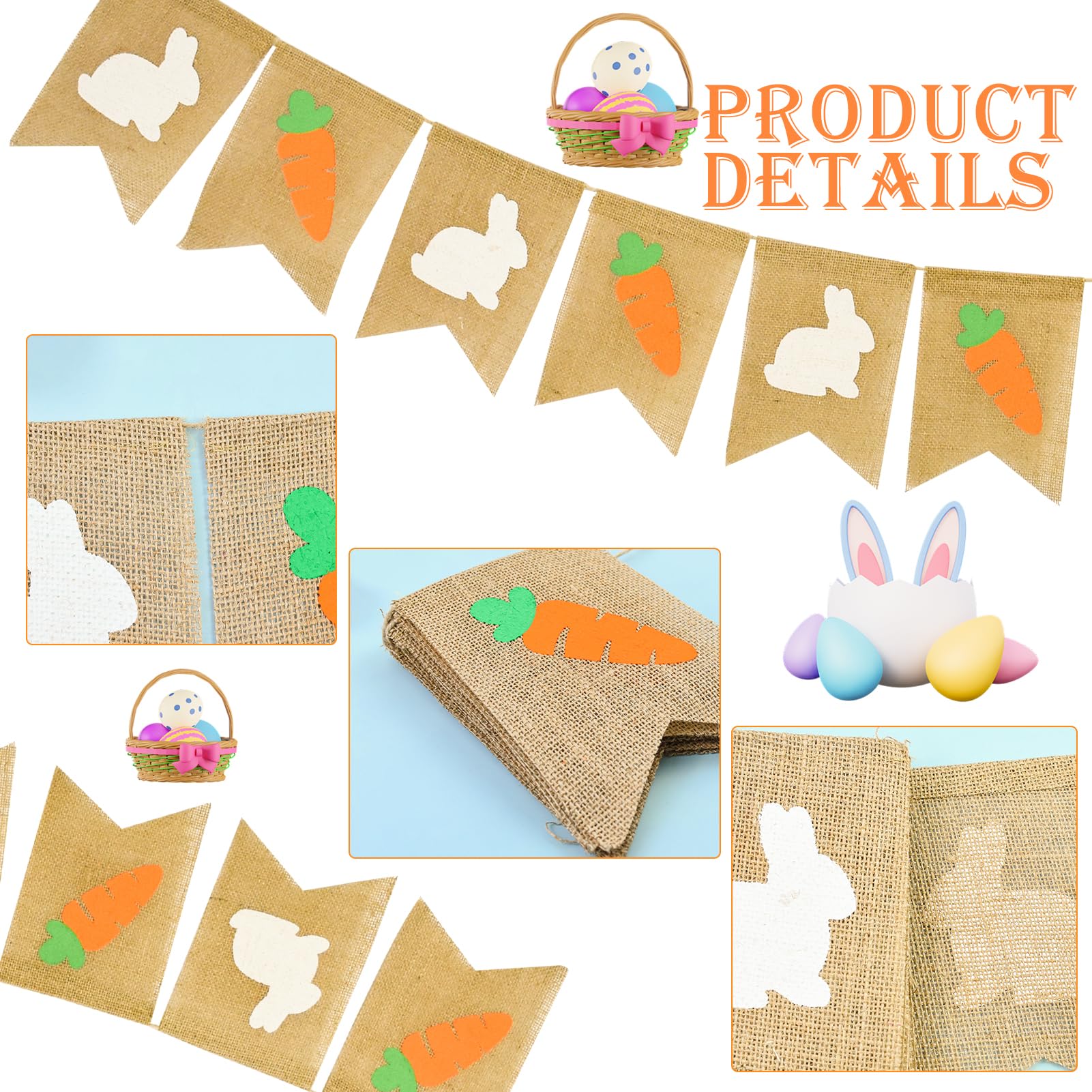 Oster-Deko: Jute-Banner Mit Hasen-Motiv & 'Happy Easter'-Schriftzug, 2 Meter Lang – Ideal Für Garten, Fenster Oder Party