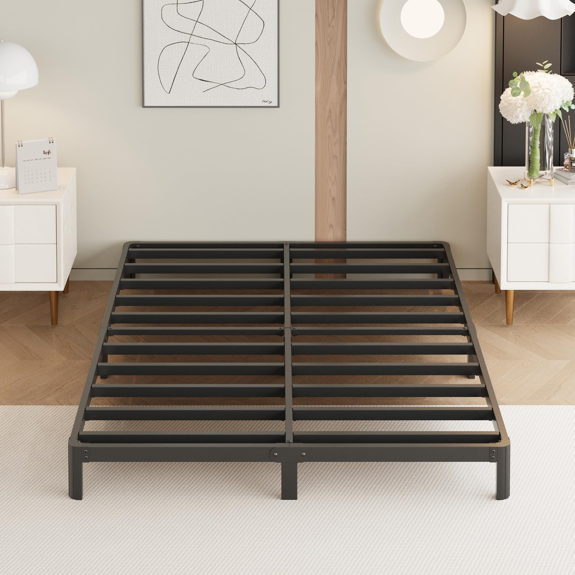 9 Inch Full Bed Frame with Rounded Corner Legs, Heavy Duty Full Size Metal Platform Bed Frame No Box Spring Needed, Easy Assembly, Noise Free, Black