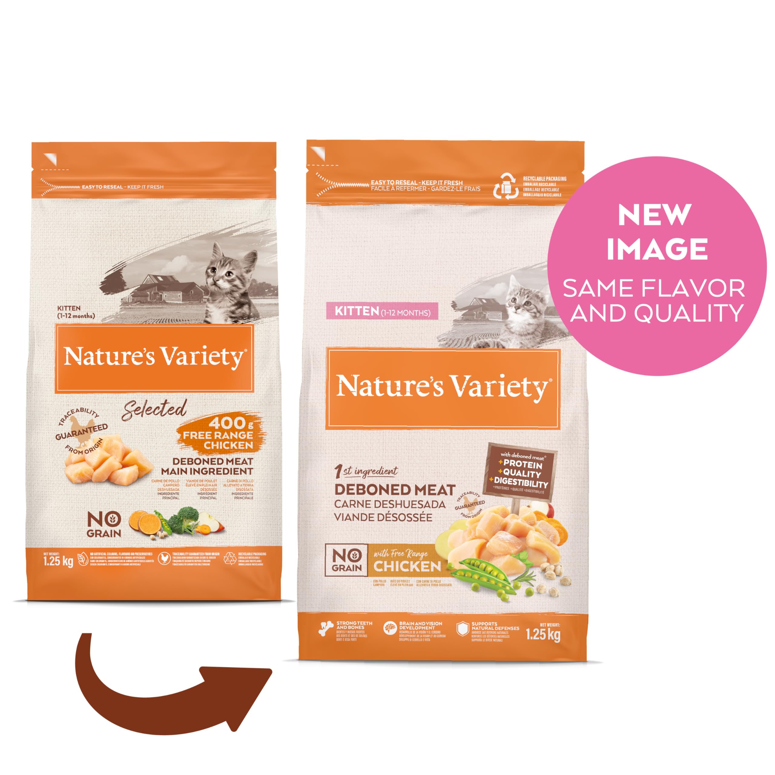 Nature's Variety No Grain Pienso para Gatos Kitten con Pollo - 1,25kg