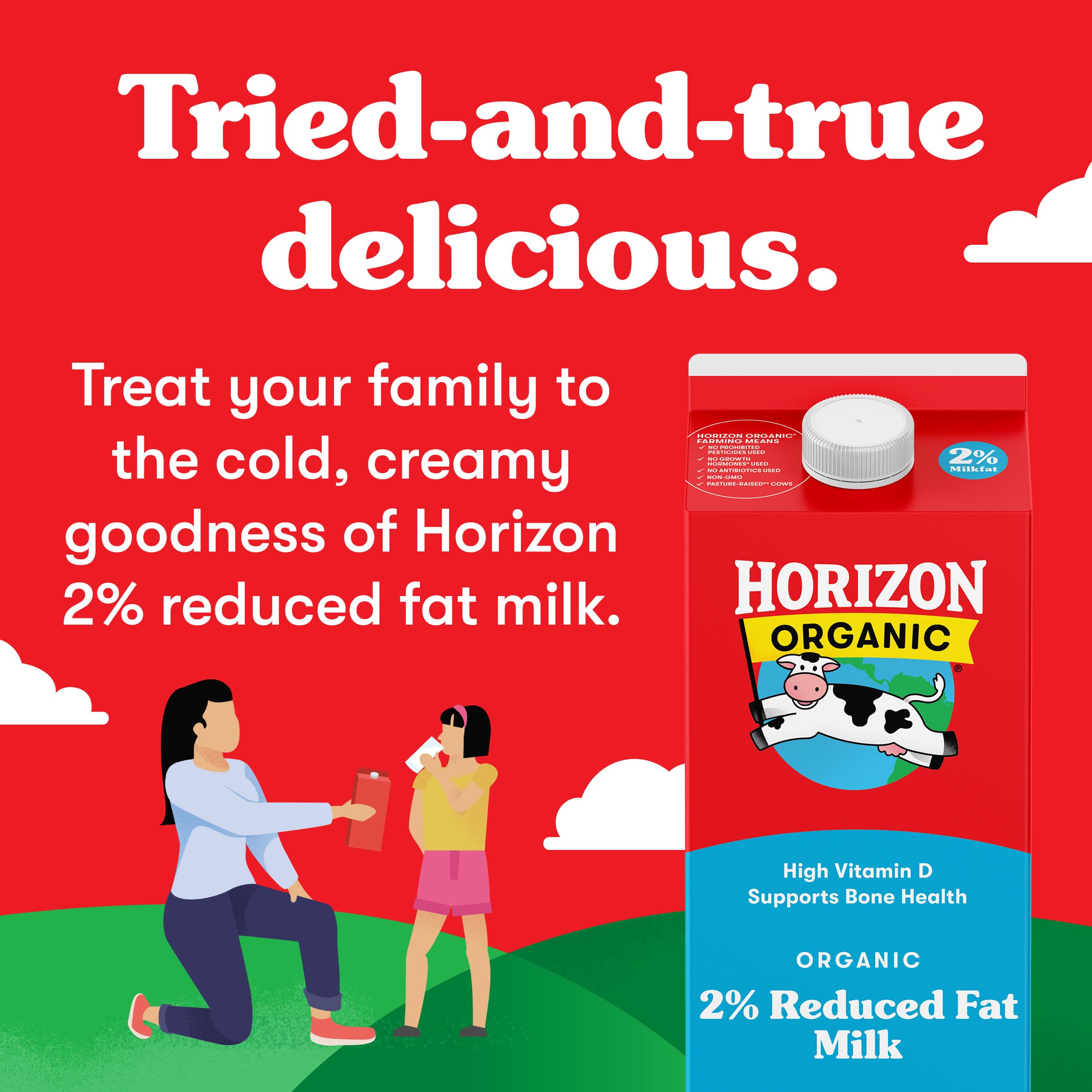 Horizon Organic High Vitamin D 2 Percent Milk, Creamy High Vitamin D Reduced Fat Milk, 64 fl oz Half Gallon Carton