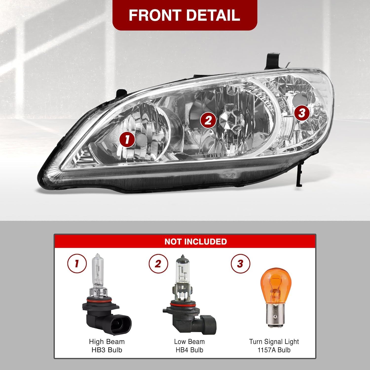 AJP Distributors Front Bumper Driving Headlight Headlamps Corner Turn Signal Reflector Driver Passenger LH RH Complete Assembly Set Upgrade Compatible/Replacement For Civic HX DX LX EX 2004 2005 04 05