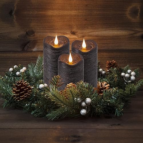 Miniatura 5 de Velas negras sin llama de Halloween con temporizador remoto, velas que funcionan con pilas con llama móvil 3D parpadeante, velas LED de cera real