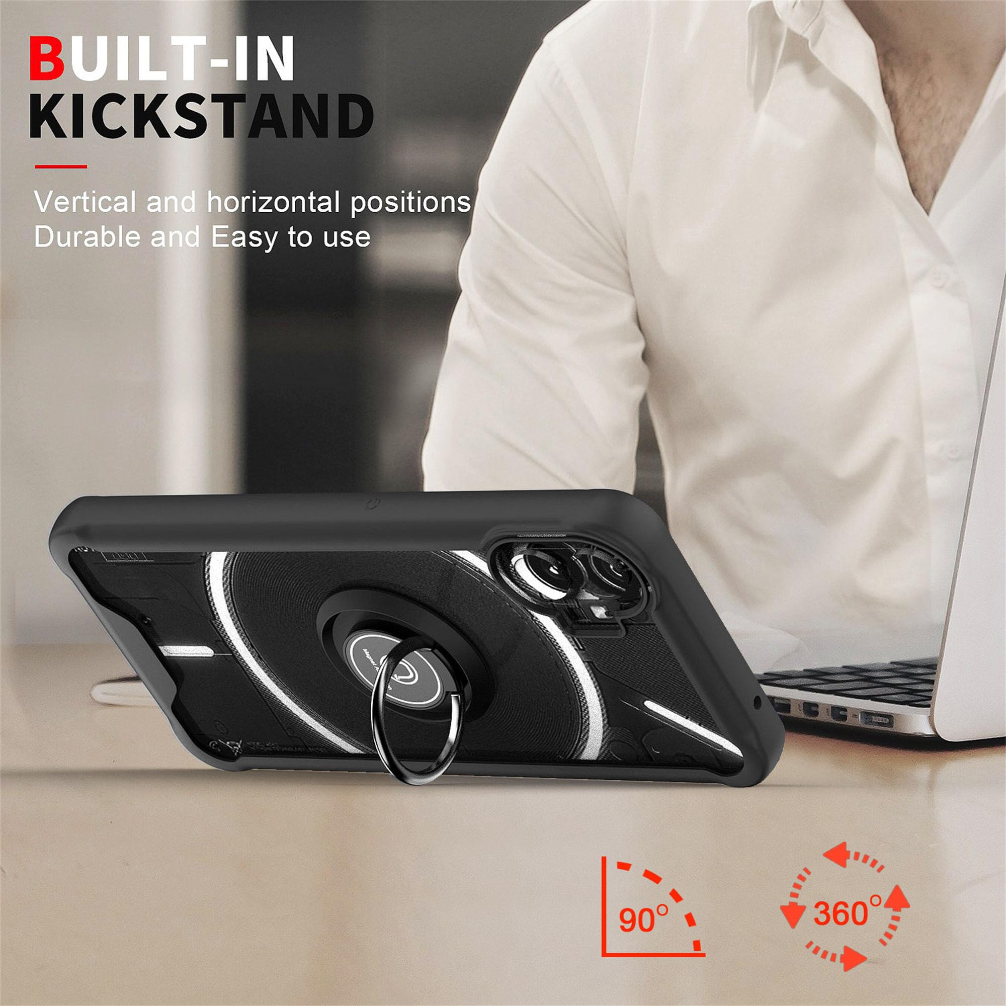 Phone Case TingYR Funda Para Nothing Phone 1, Soporte Giratorio De Anillo De 360 Grados, Cubierta De Teléfono A Prueba De Golpes De TPU/PC, Carcasa Para Nothing Funda Cmf Phone 1