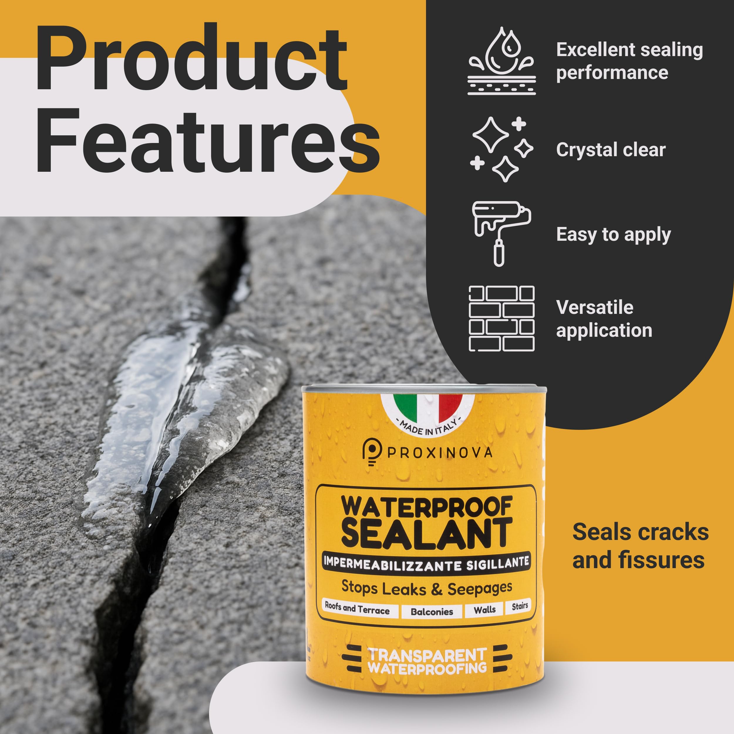 Proxinova Waterproof Sealant, Transparent, Weatherproof Seal for Roofs Terraces, Bathrooms & Basements - Image 2