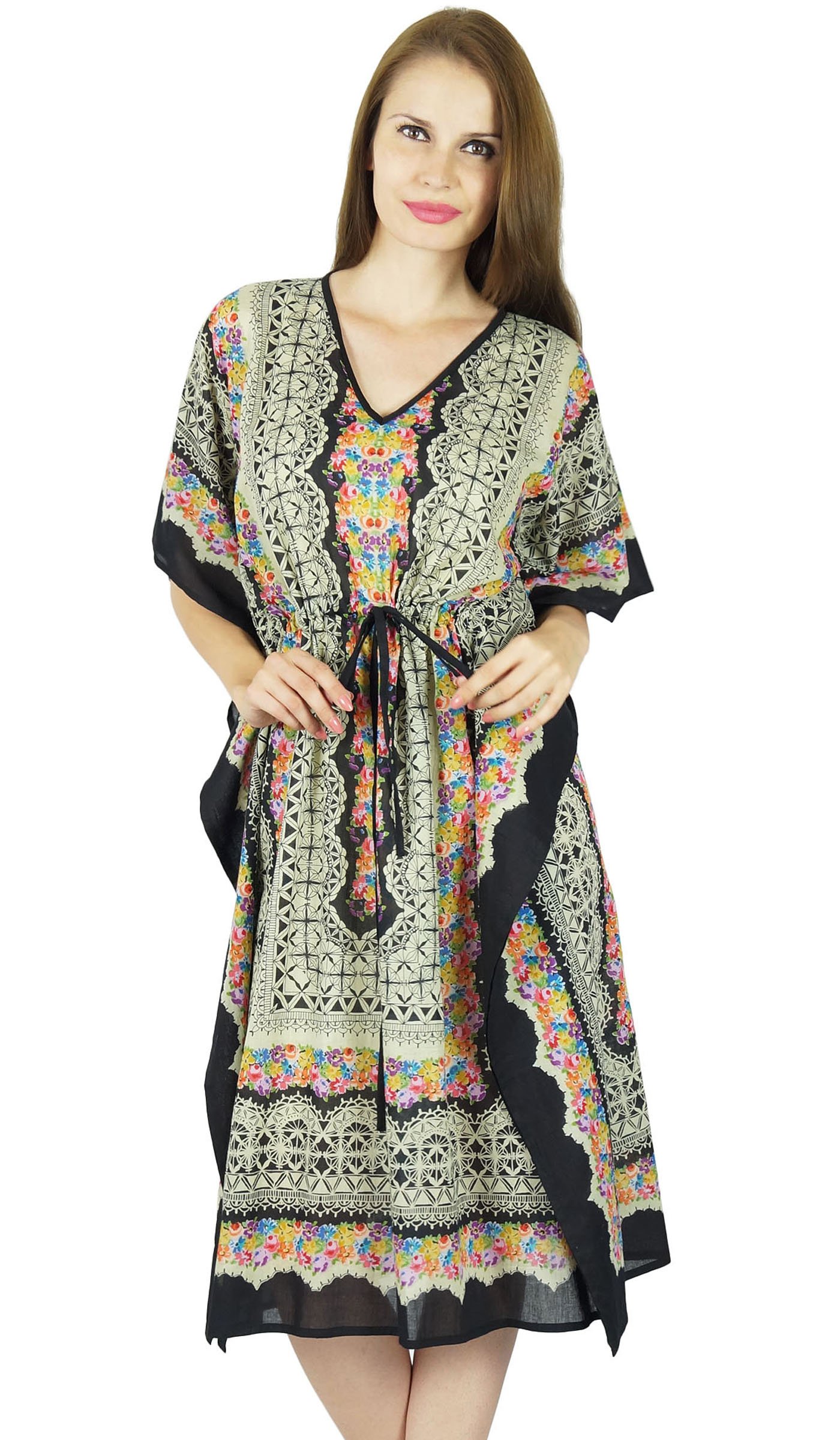 Bimba Printed Kaftan Classy Beach Coverup Kimono Sleeve Cotton Caftan