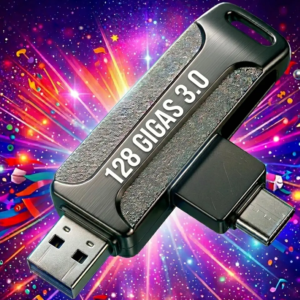 PENDRIVE DUAS ENTRADAS 128 GIGAS - USB 3.0 + Tipo-C Alta Velocidade Compatível com Android, PC e Notebook Armazenamento Rápido e Portátil