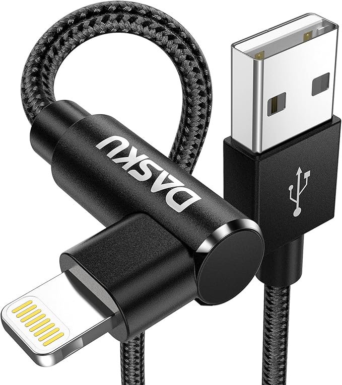 90 Degree iPhone Charging Cable 2Pack 10ft Right Angle Nylon Braided Lightning Charger Cord Compatible with iPhone 14 13 12 11 Pro Max XS XR X 8 7 6 5 Plus iPad(Black)
