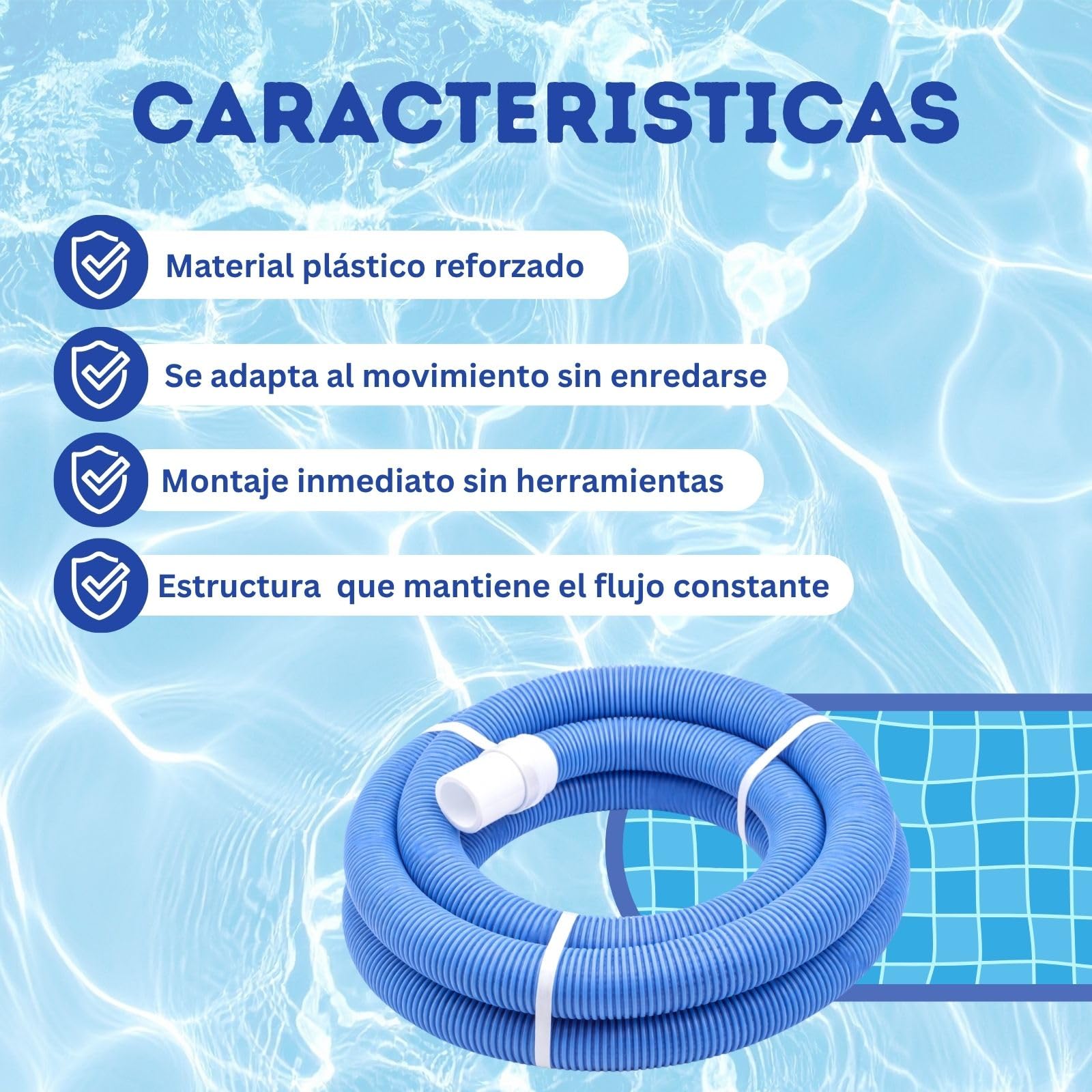 ONEPOOL Manguera para Limpiafondos Piscina 15 m | Tubo Corrugado Flexible para Aspiración y Limpieza de Piscinas | Compatible con Limpiafondos y Boquillas Estándar 38 mm | Resistente UV.