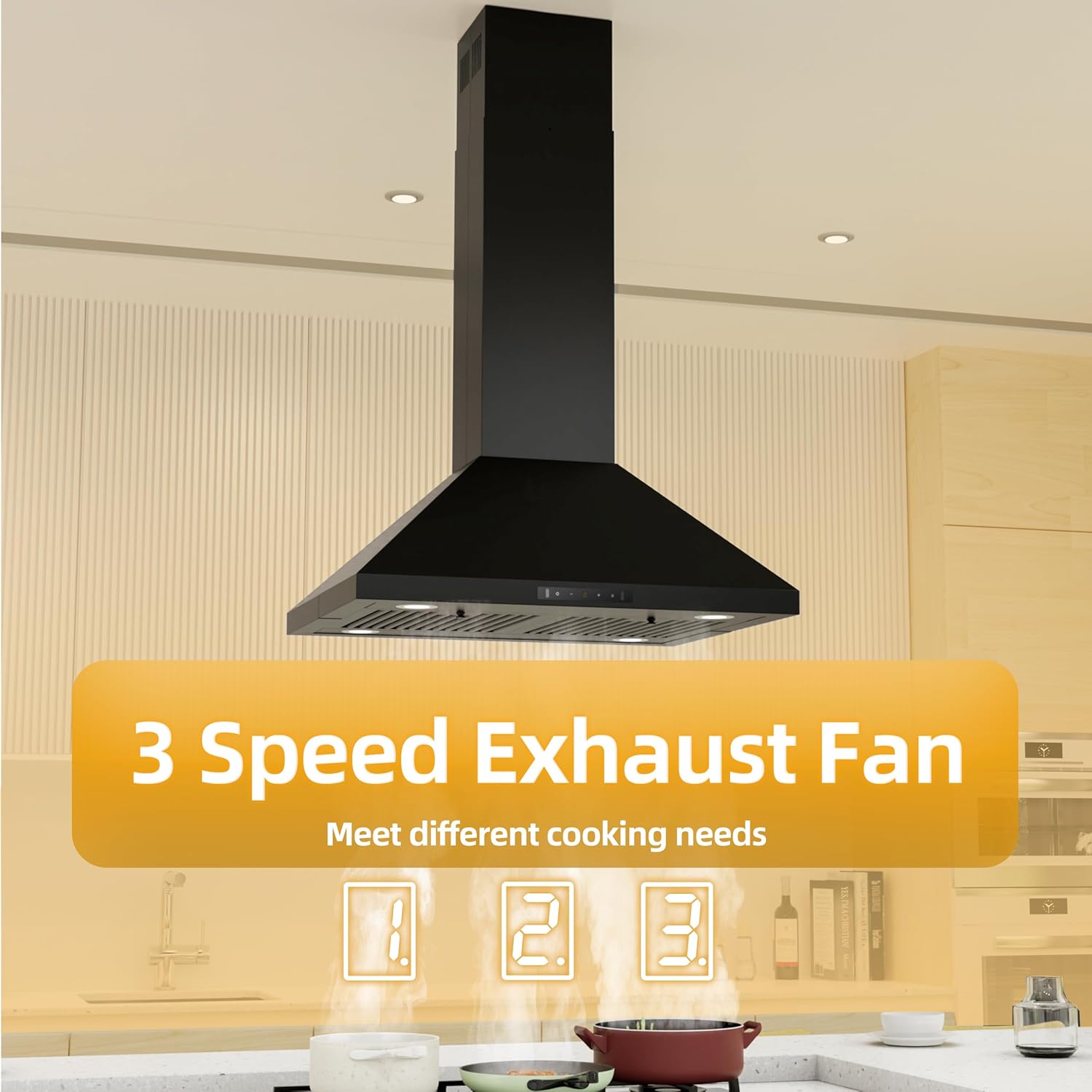 FIREGAS Island Mount Range Hood 30 Inch, 700 CFM Ducted/Ductless Convertiable Kitchen Hood, Pyramid Style Ceiling Mount Range Hood with Gesture Sensing & Touch Control,Permanent Filters, LED Lights