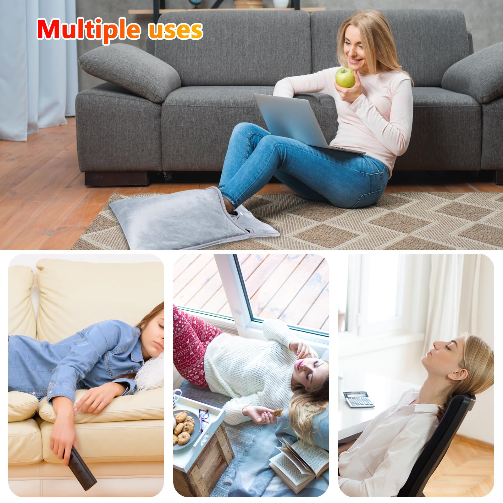 Qoosea Scaldapiedi Elettrico Scaldapiedi Elettrico a Doppio Strato Tappetino Riscaldante Rapido con 6 Livelli di Calore 4 Timer Spegnimento Automatico Cuscino Riscaldato Lavabile per Donne Uomini