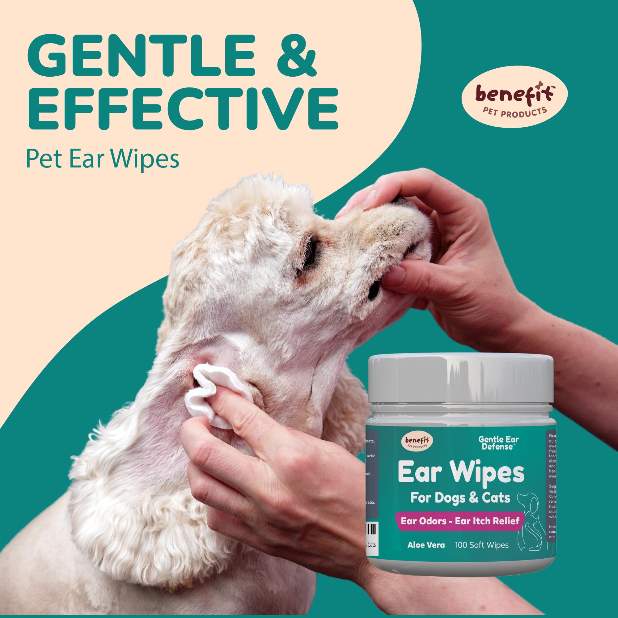 Benefit Pet Products Dog Ear Wipes - Ear Cleaner for Dogs to Prevent Infections, Itching & Odor - Aloe & Eucalyptus, Grooming Wipes - 100 Count - image 2
