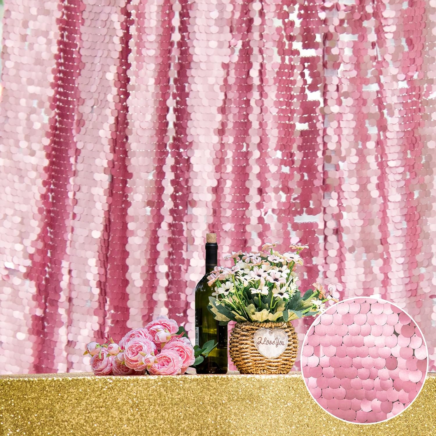 jyflzq pink payette sequin backdrop big sequin backdrop curtain for parties 8.5 x 8.5 ft 8.5*8.5 pink