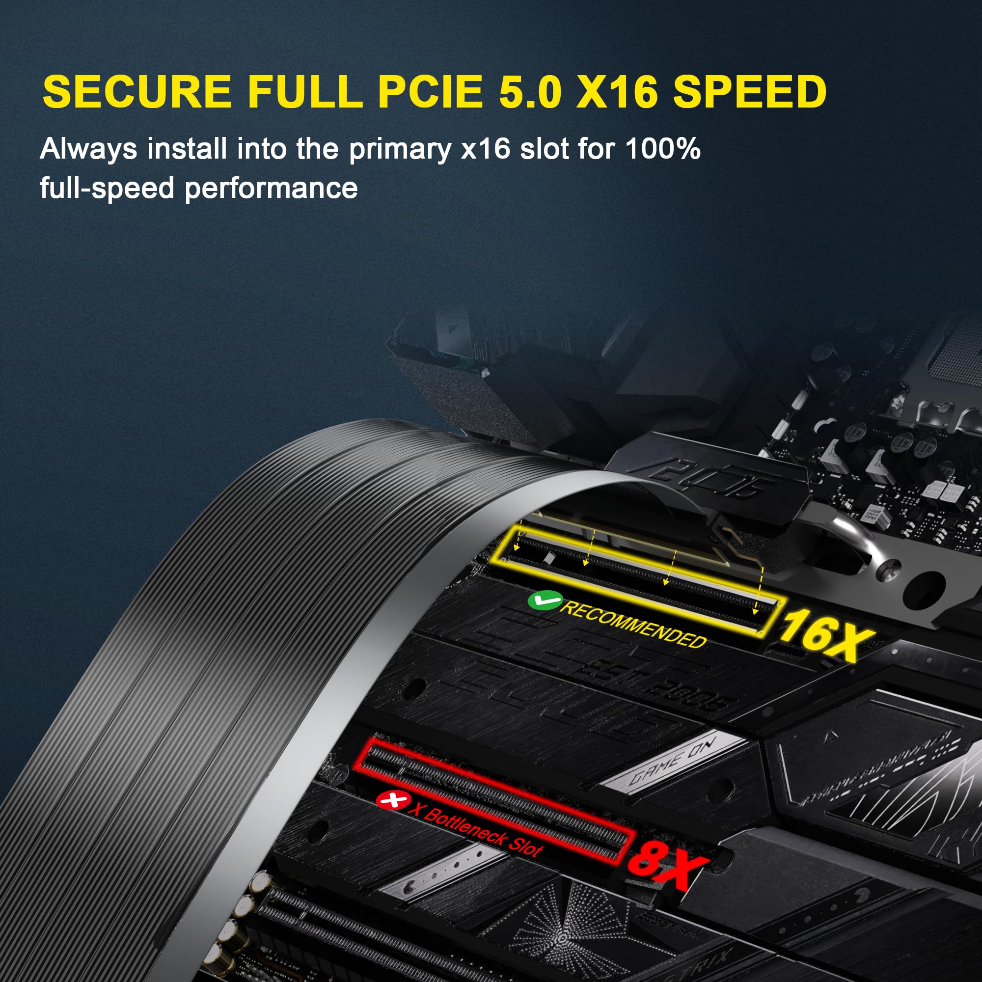 ULT-WIIQ Cavo riser 5.0 Gen 5 x16, cavo di prolunga GPU ultra flessibile da 128 GB/s per RTX 5090/5080 RX 9070, supporto verticale schermato per GPU per custodia ITX Mid Full Tower, 180° rettilineo-50