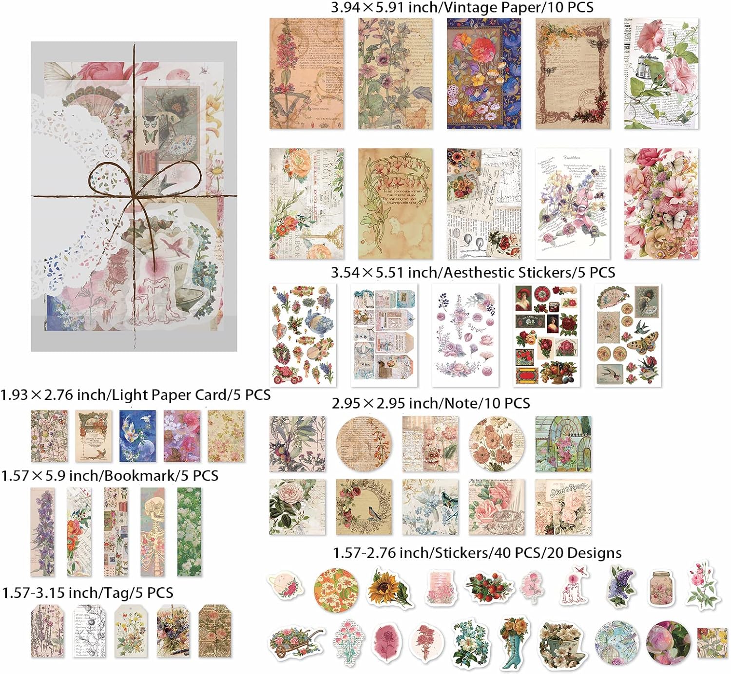 Vintage Scrapbooking Supplies Kit Vintage Stickers for Scrapbooking Journaling Aesthetic Paper Stickers Material Ephemera Pack for Junk Journal Bullet Journals Planners Notebooks（83 Pieces）